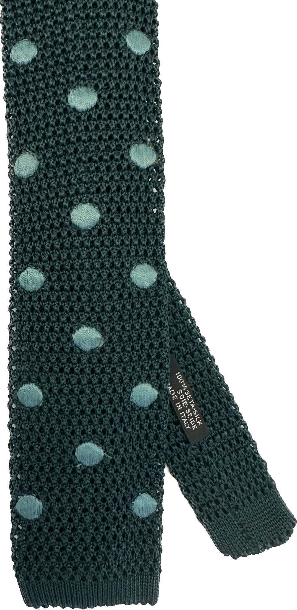 Cravatta in maglia di seta verde pavone macro pois verdino Monsieur - MONSIEUR