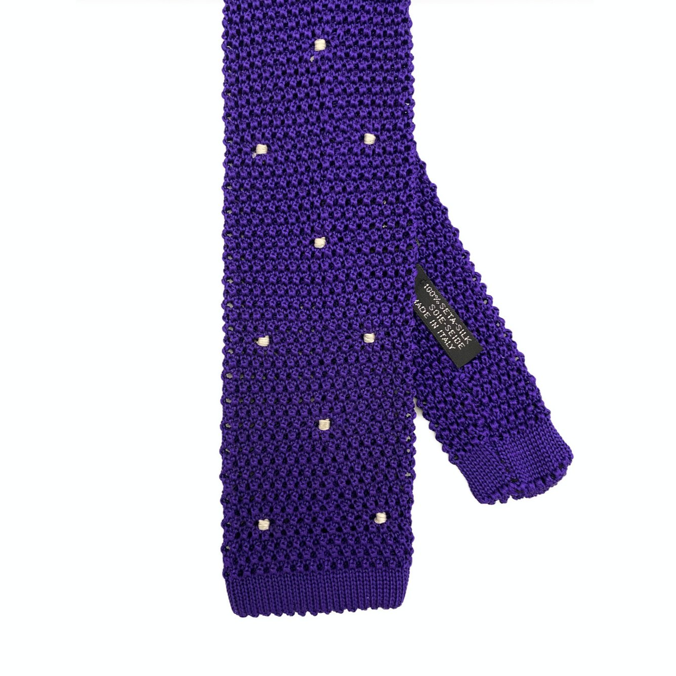 Cravatta in maglia di seta viola pois piccolo bianco Monsieur - MONSIEUR