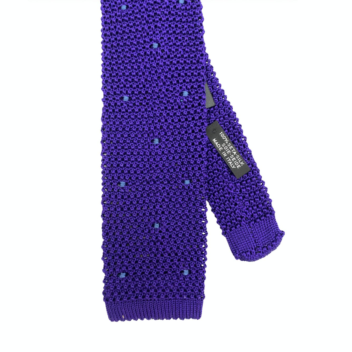 Cravatta in maglia di seta viola pois piccolo light blue Monsieur - MONSIEUR