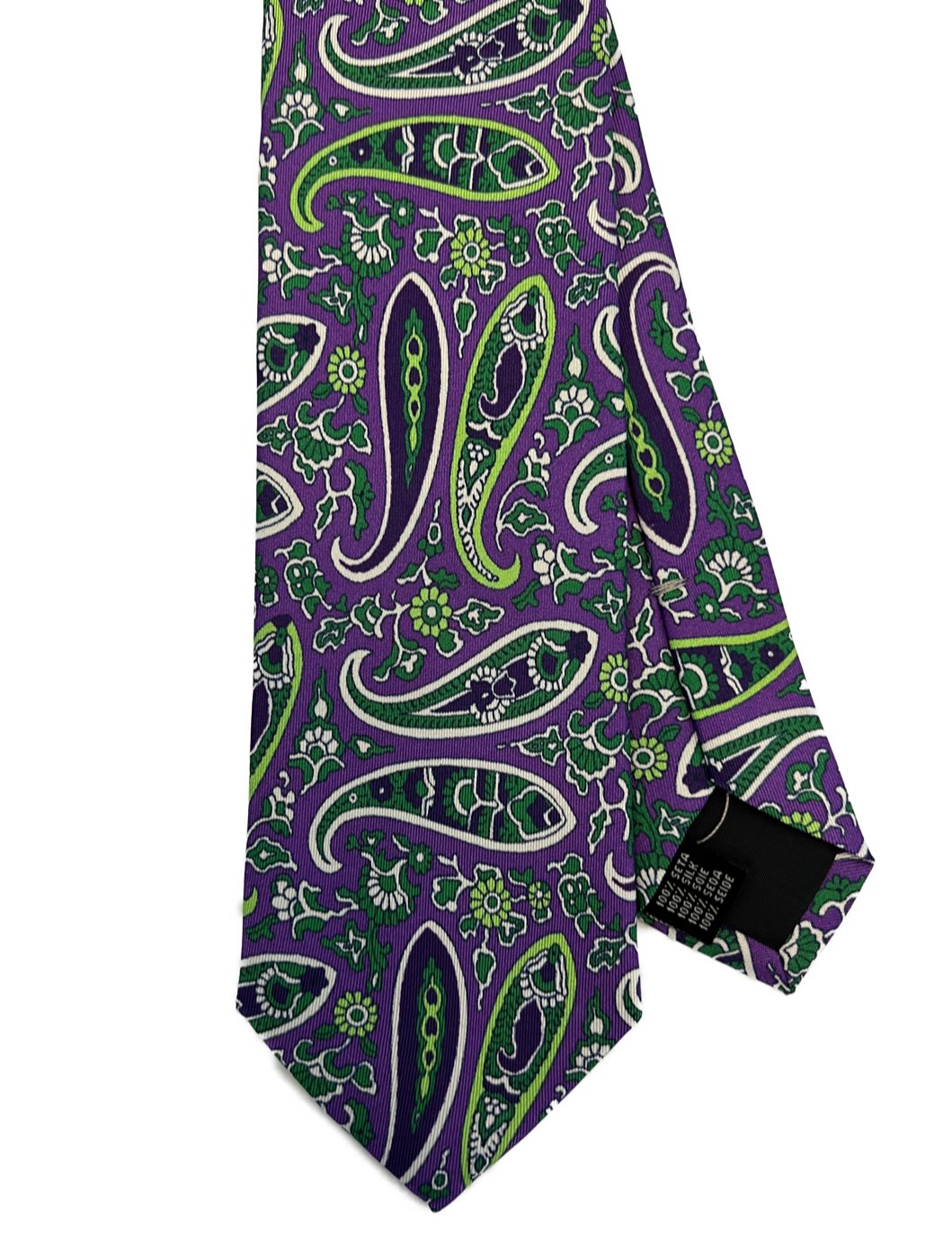 Cravatta seta fantasia big paisley viola verde Monsieur - MONSIEUR