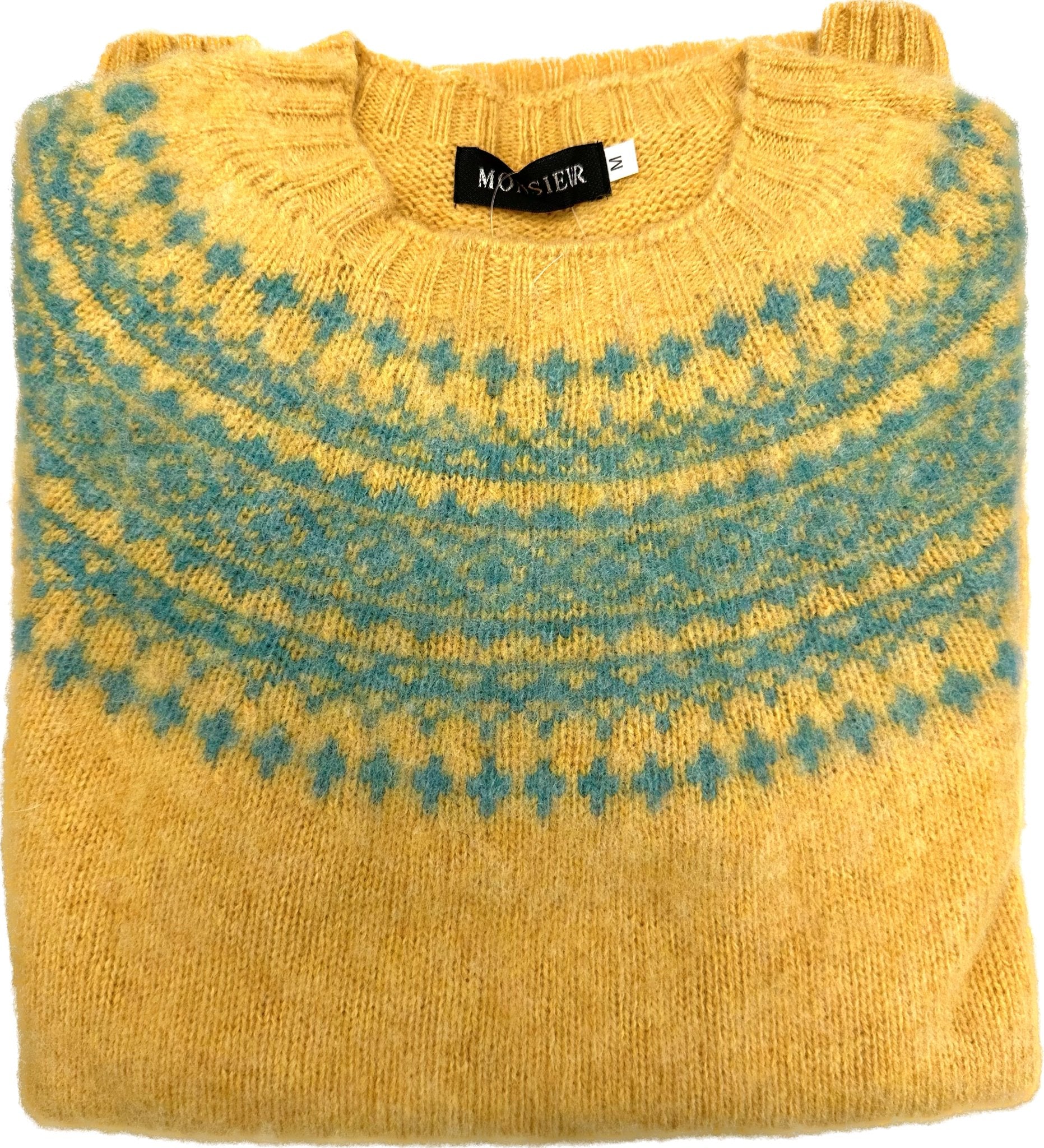 Girocollo raglan brushed shetland fair isle yoke Marzipan marble gemstone Monsieur - MONSIEUR