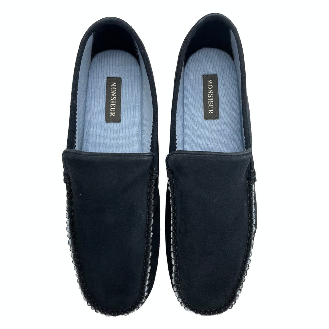 Mocassino da casa blu camoscio cashmere Monsieur - MONSIEUR