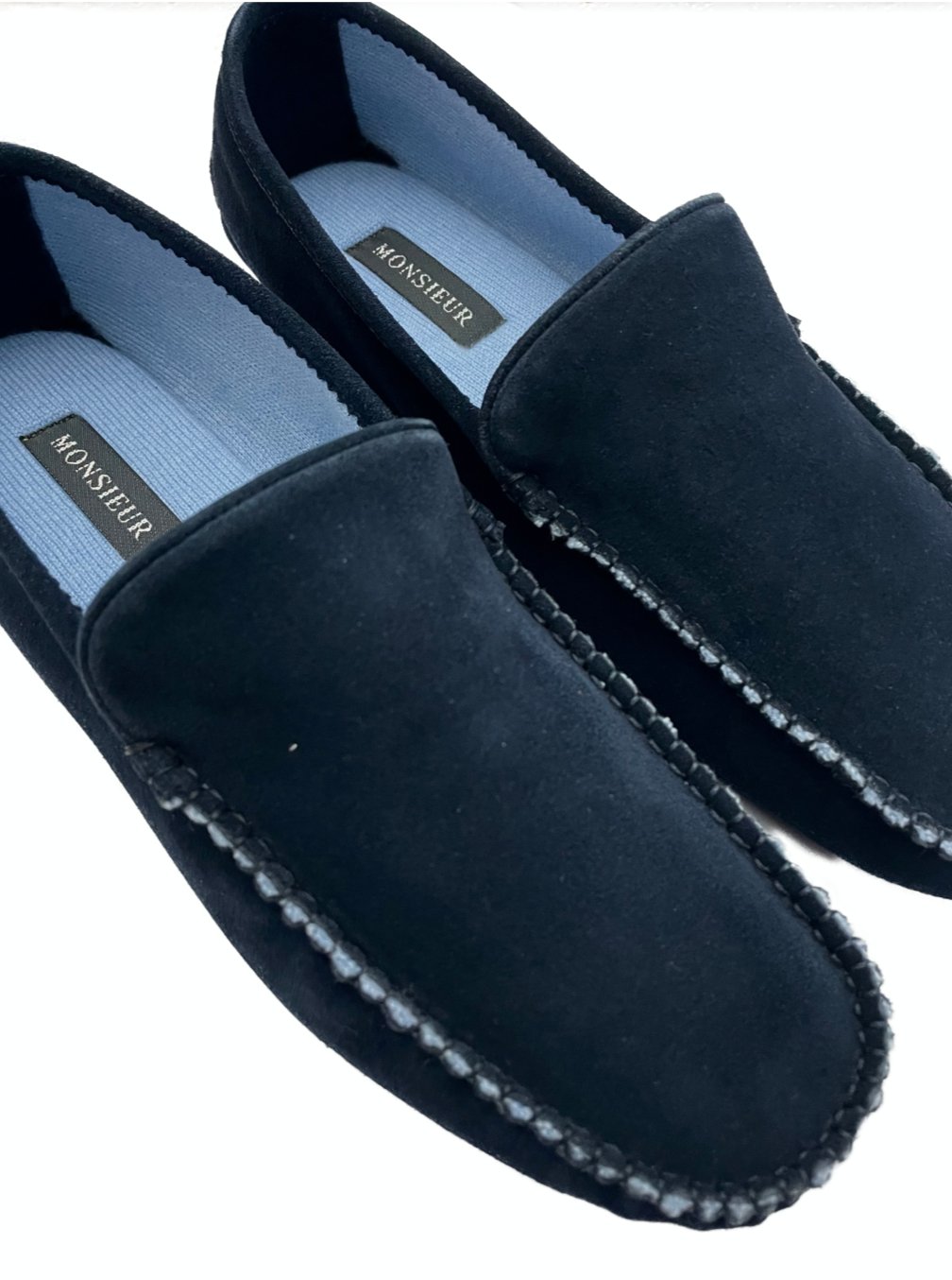 Mocassino da casa blu camoscio cashmere Monsieur - MONSIEUR