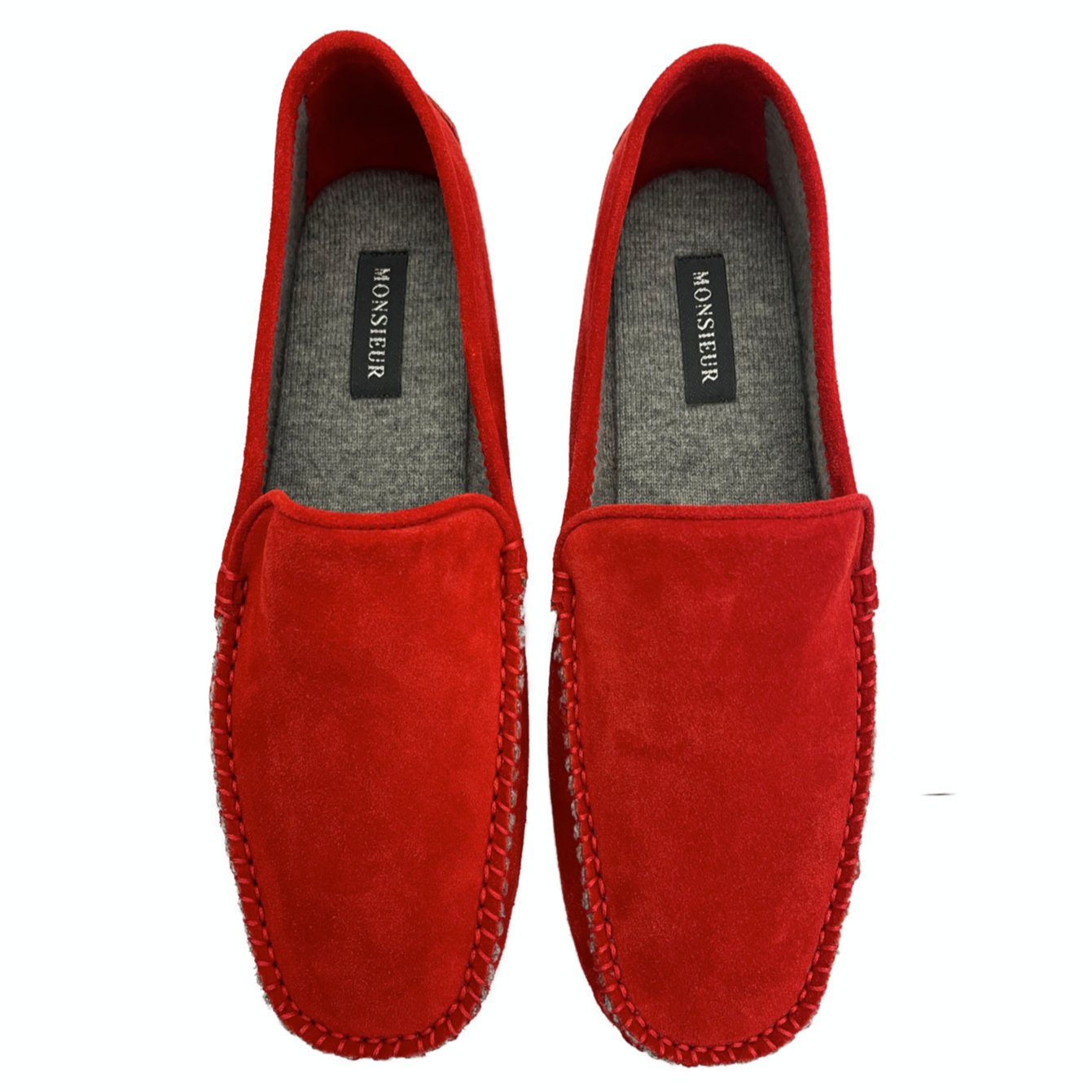 Mocassino da casa camoscio cashmere rosso Monsieur - MONSIEUR