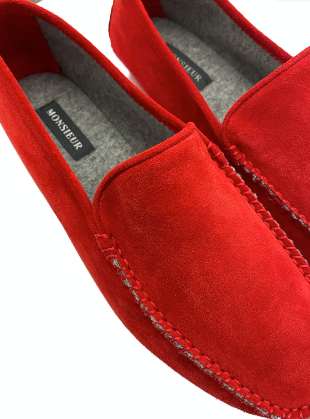 Mocassino da casa camoscio cashmere rosso Monsieur - MONSIEUR