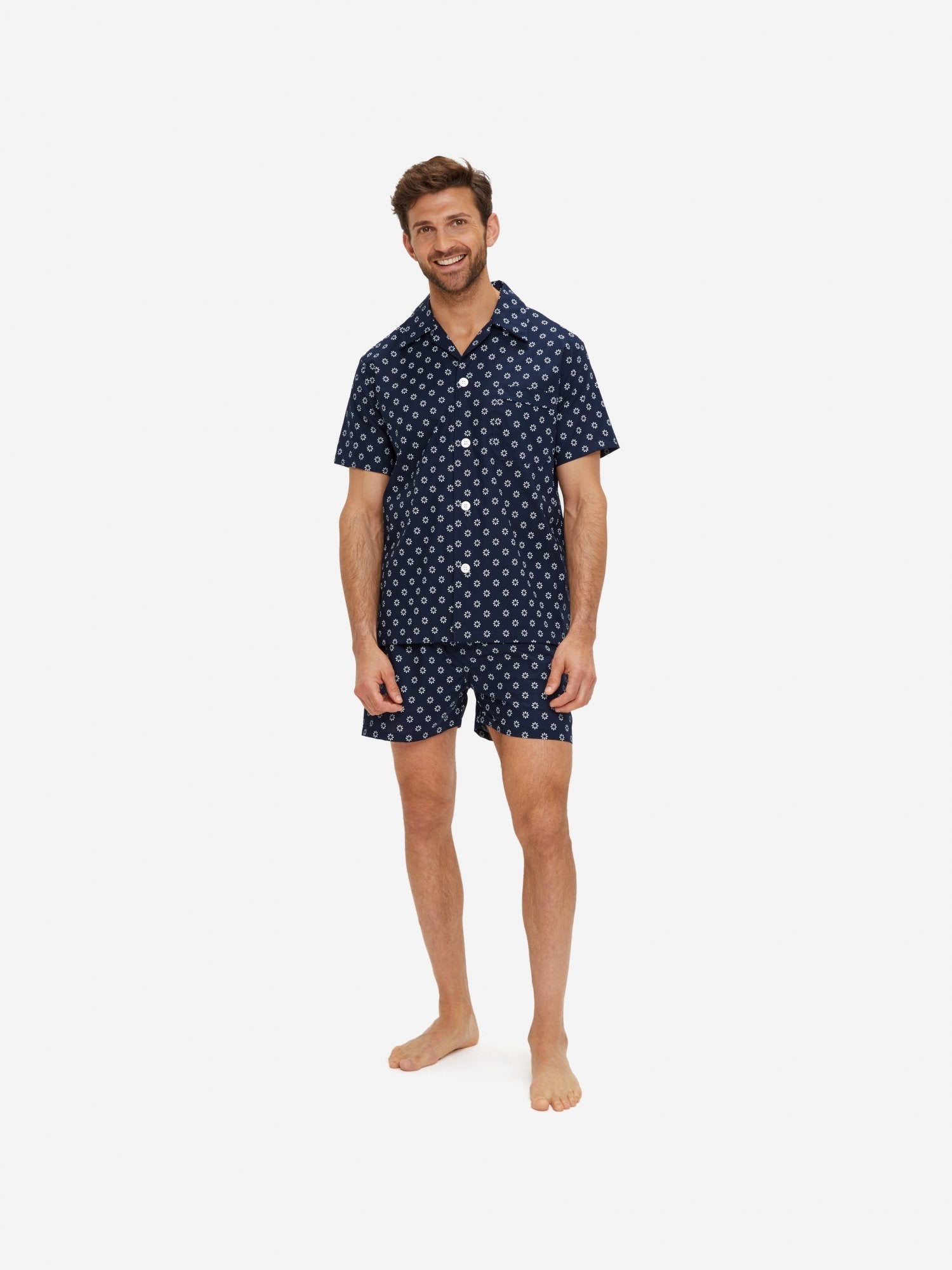 Pigiama corto cotone fantasia navy Derek Rose - MONSIEUR