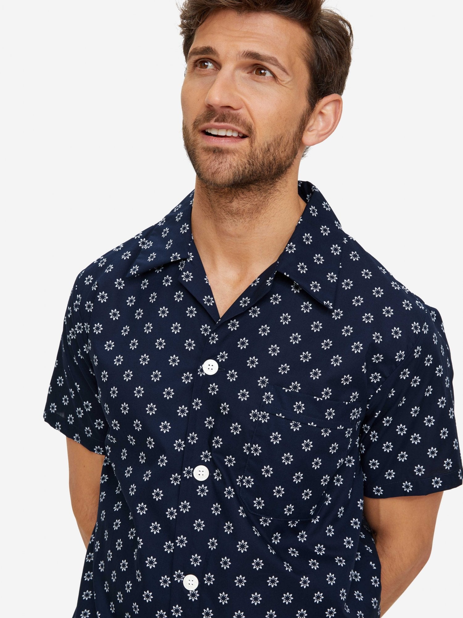 Pigiama corto cotone fantasia navy Derek Rose - MONSIEUR