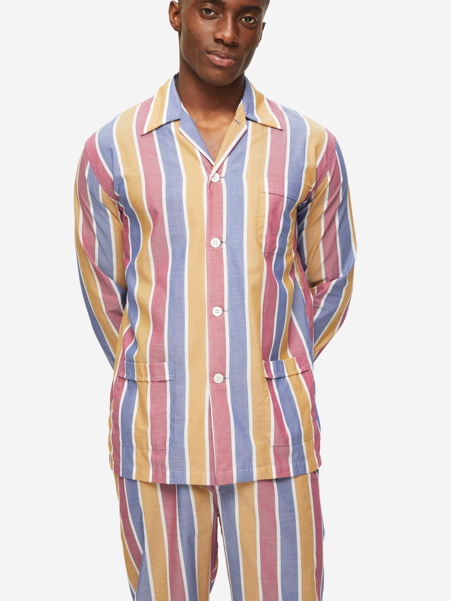 Pigiama lungo cotone batista rigato Derek Rose - MONSIEUR