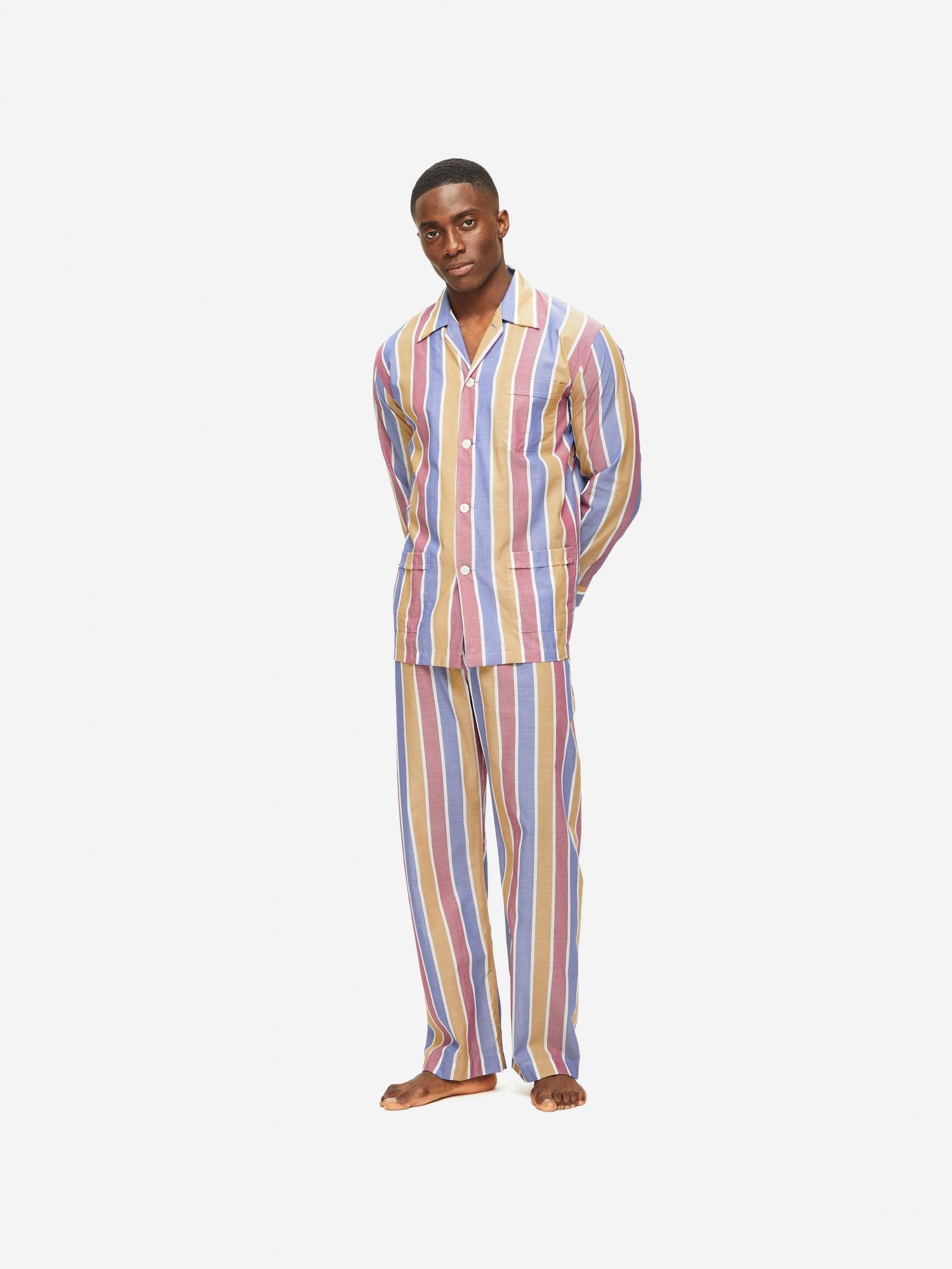 Pigiama lungo cotone batista rigato Derek Rose - MONSIEUR