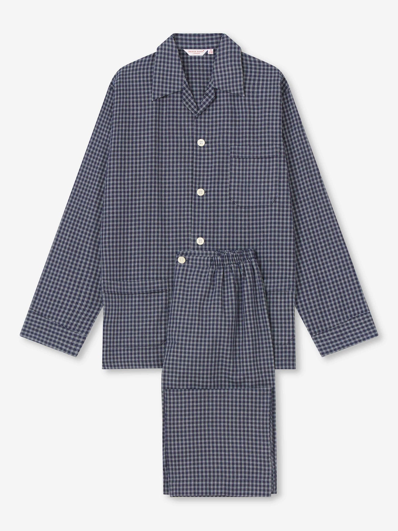 Pigiama lungo cotone brushed check navy Derek Rose - MONSIEUR