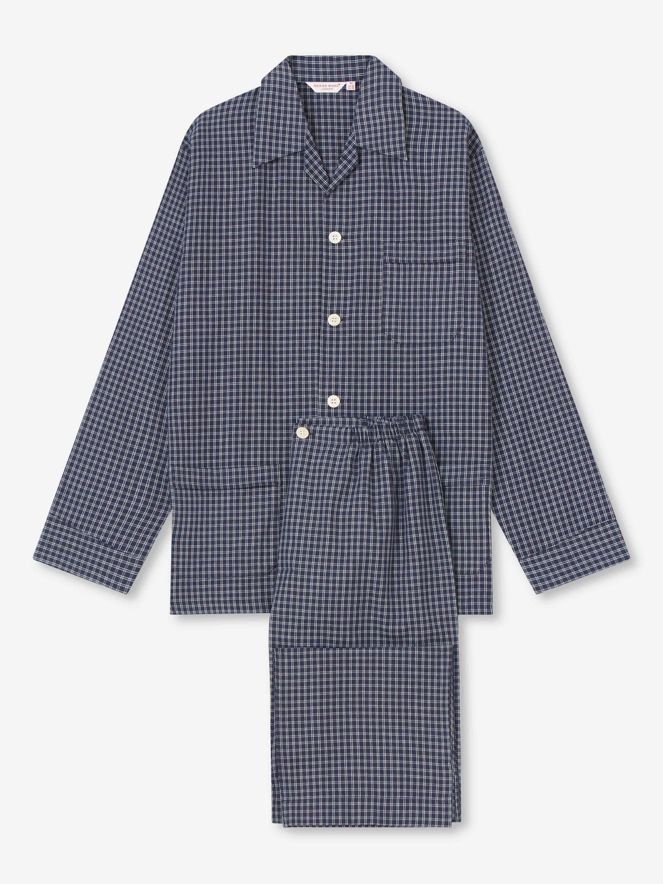Pigiama lungo cotone brushed check navy Derek Rose
