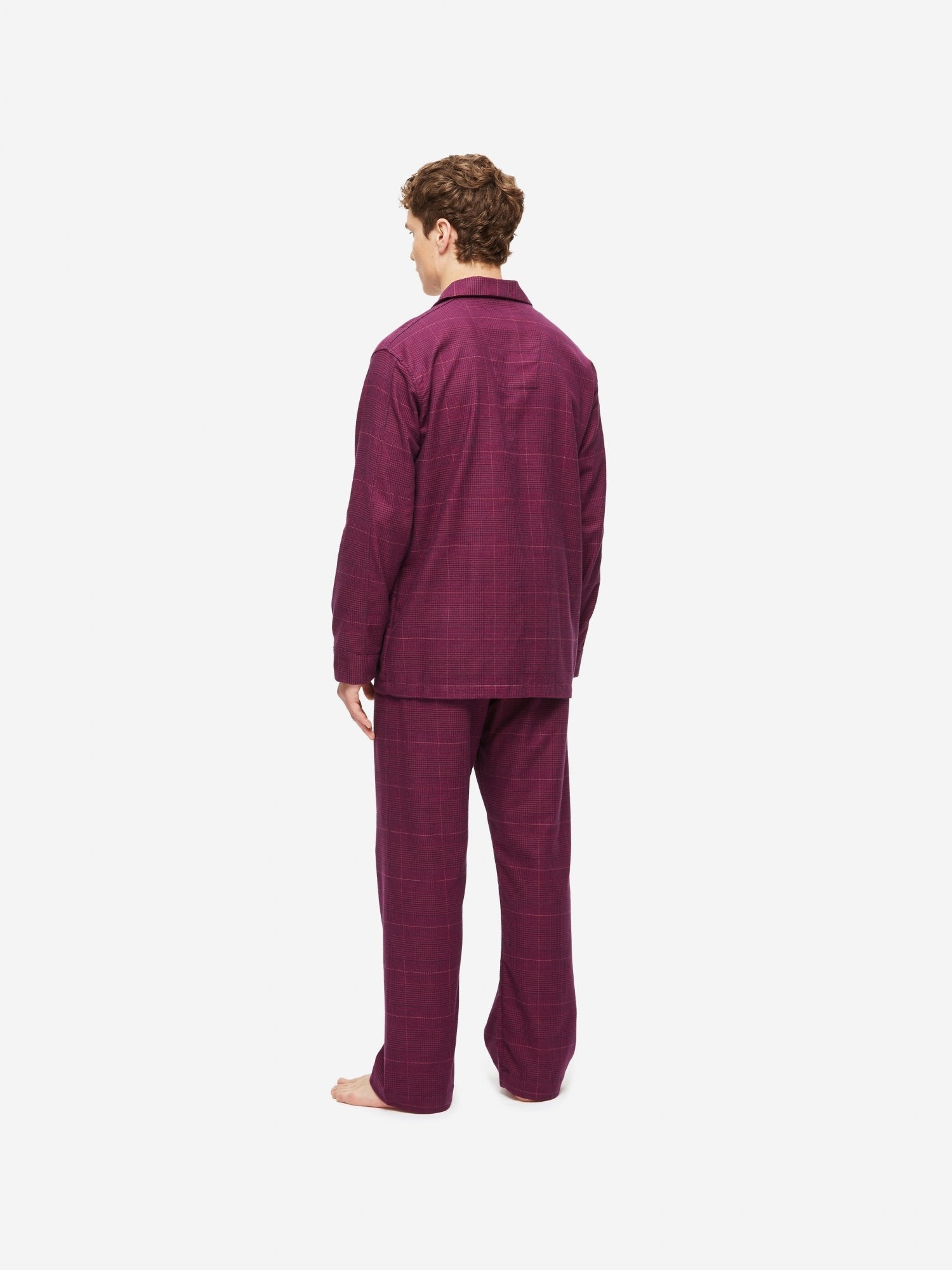 Pigiama lungo cotone brushed multi check rosso blu Derek Rose - MONSIEUR