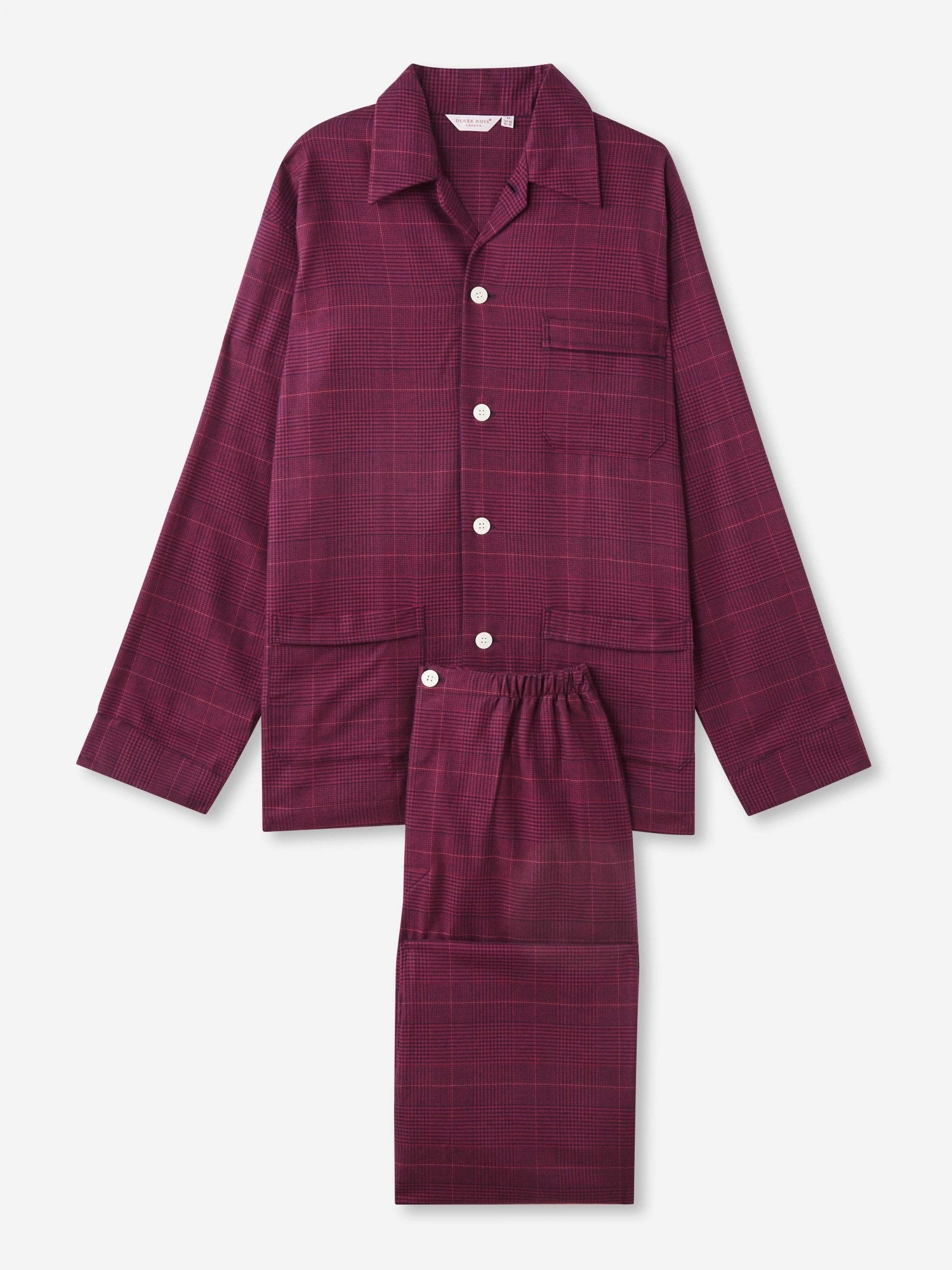 Pigiama lungo cotone brushed multi check rosso blu Derek Rose - MONSIEUR