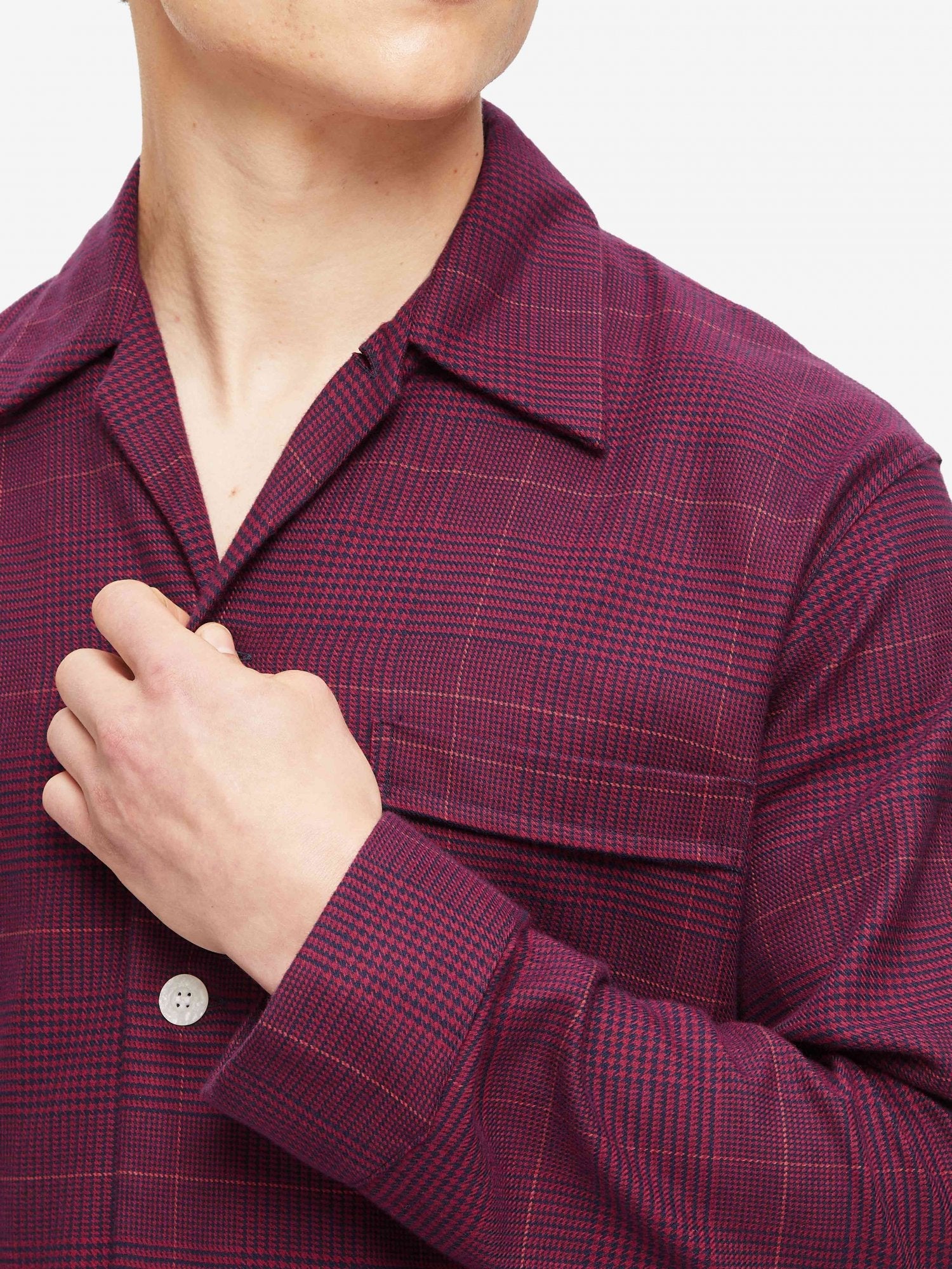Pigiama lungo cotone brushed multi check rosso blu Derek Rose - MONSIEUR