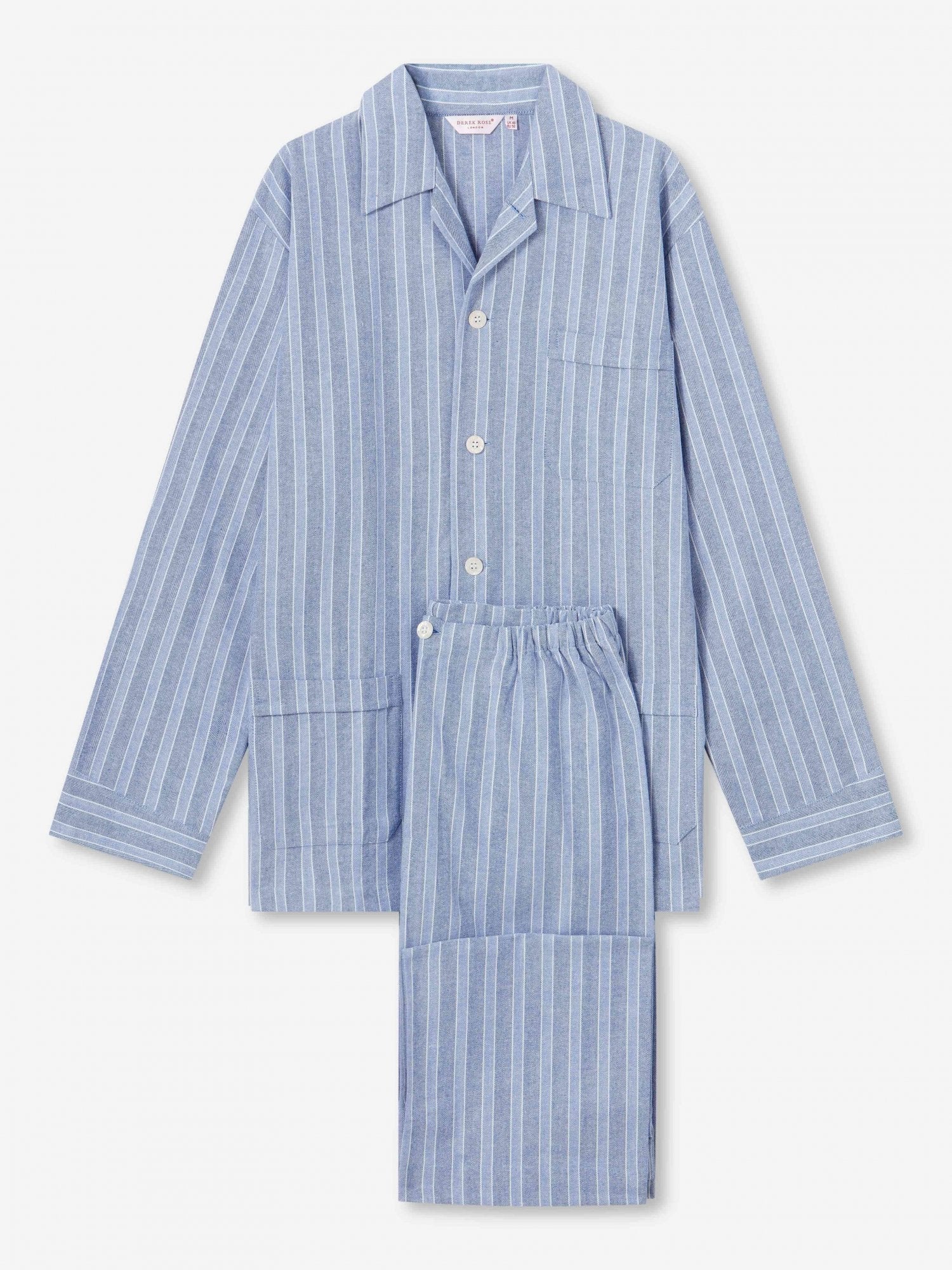 Pigiama lungo cotone brushed rigato light blu Derek Rose