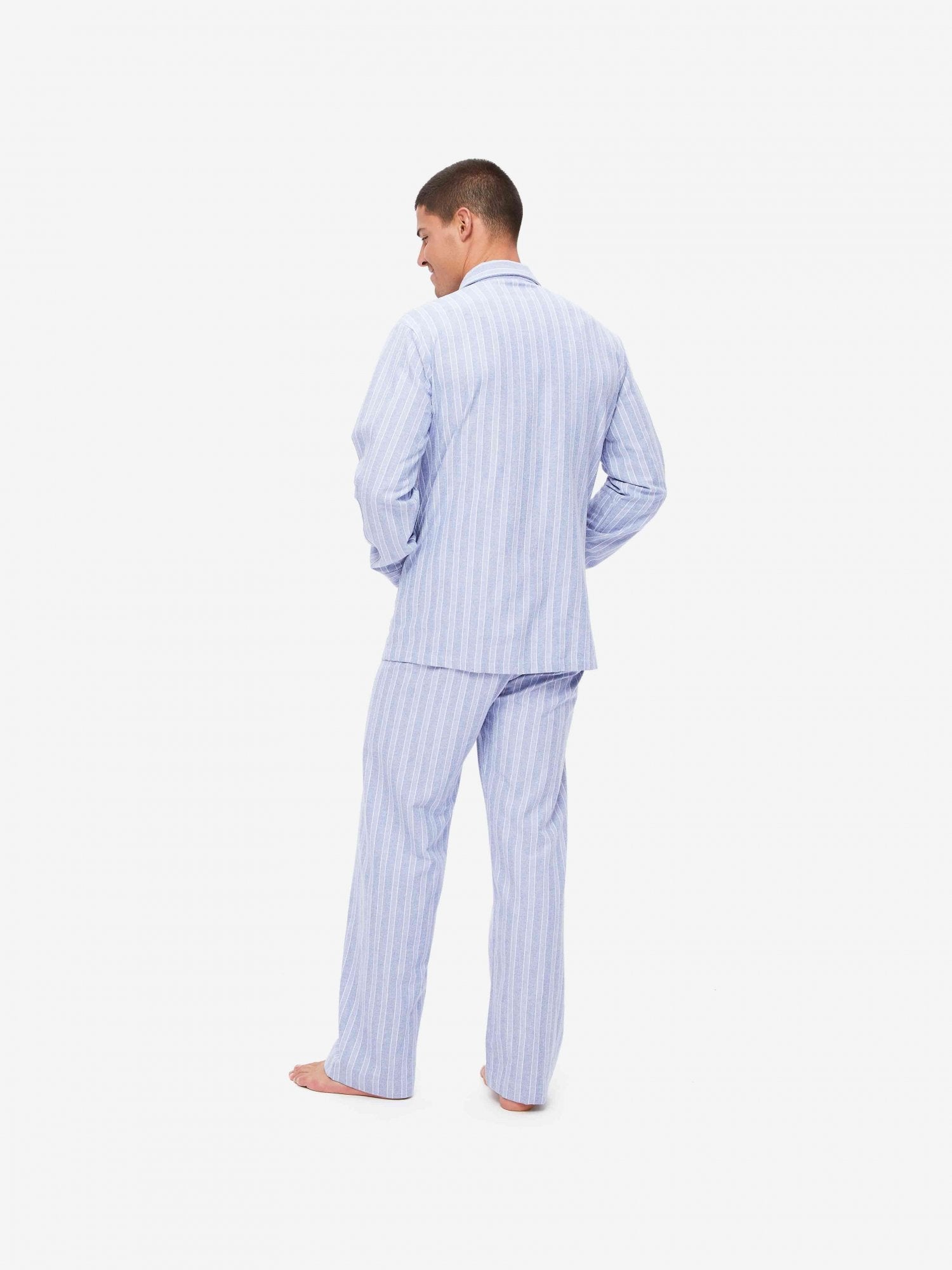 Pigiama lungo cotone brushed rigato light blu Derek Rose - MONSIEUR