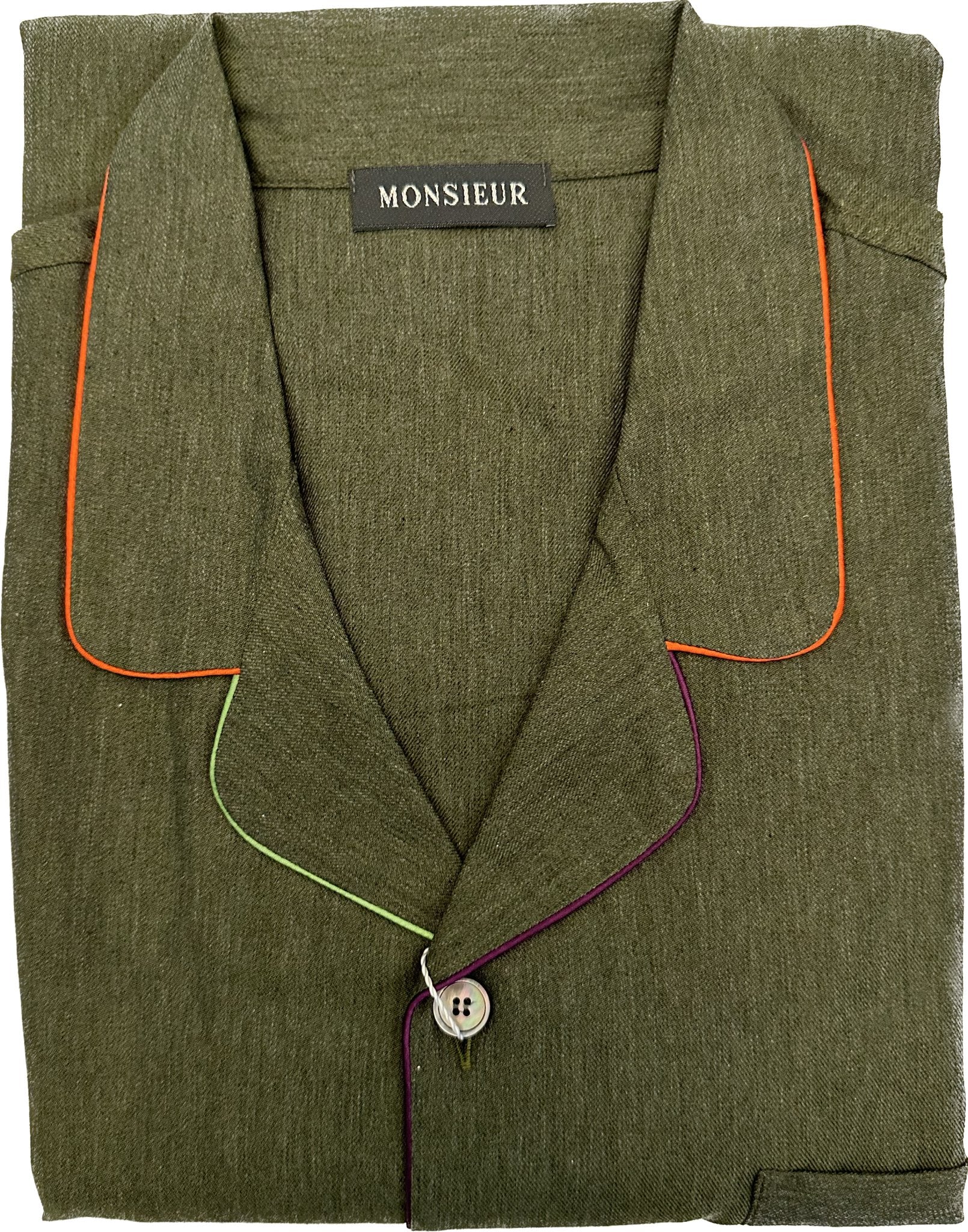 Pigiama lungo cotone flanellato verde Monsieur - MONSIEUR