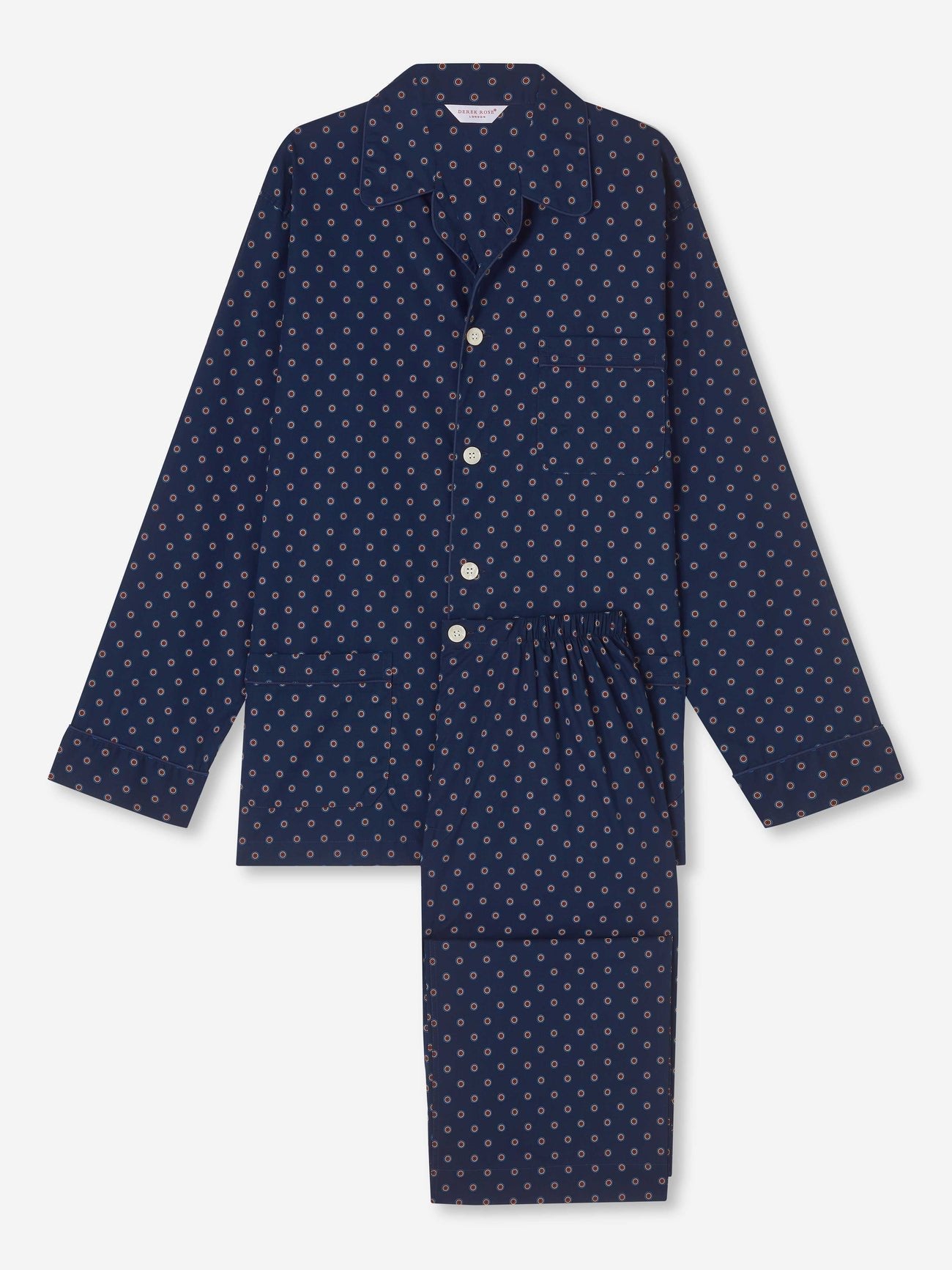 Pigiama lungo cotone pois blu rosso Derek Rose - MONSIEUR