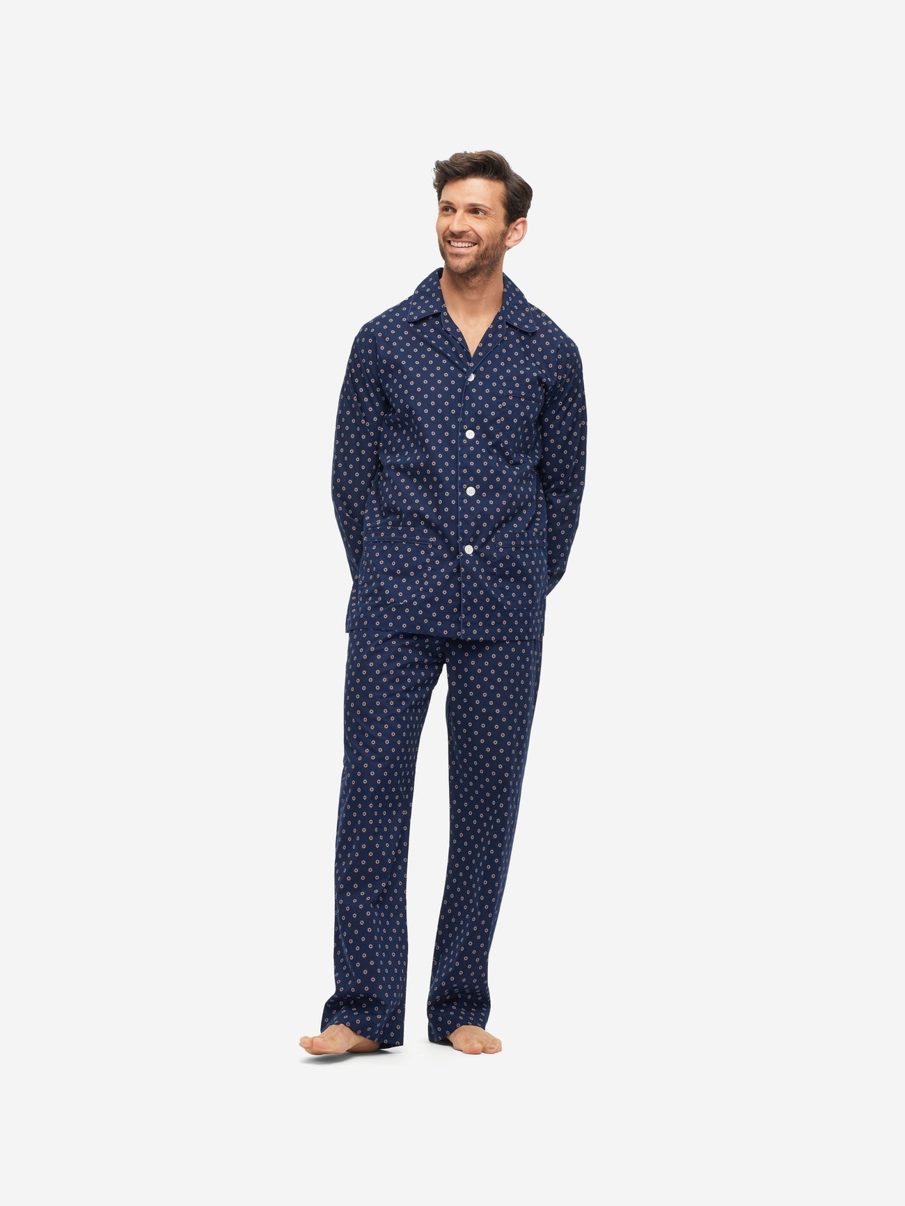 Pigiama lungo cotone pois blu rosso Derek Rose - MONSIEUR