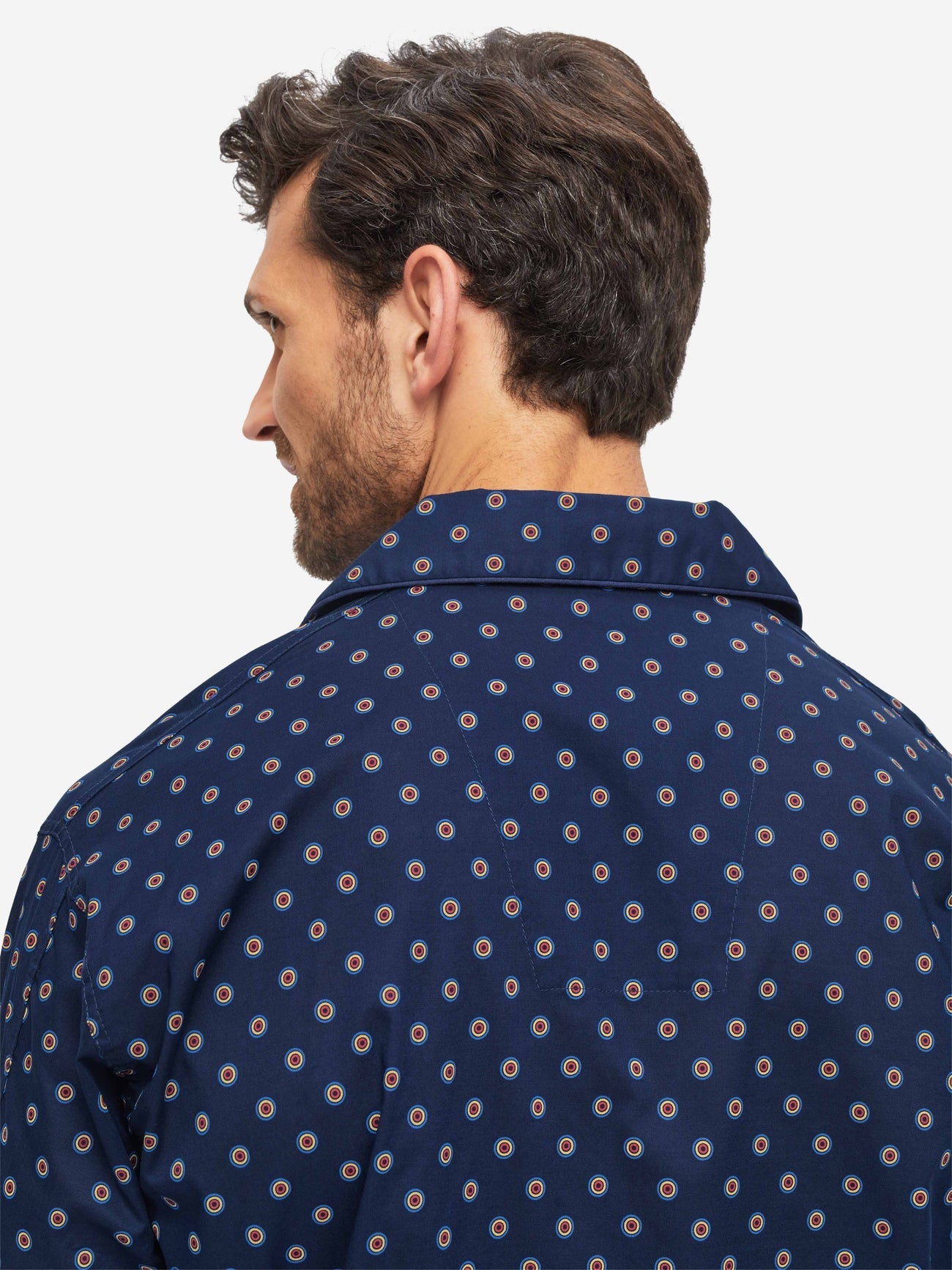 Pigiama lungo cotone pois blu rosso Derek Rose - MONSIEUR