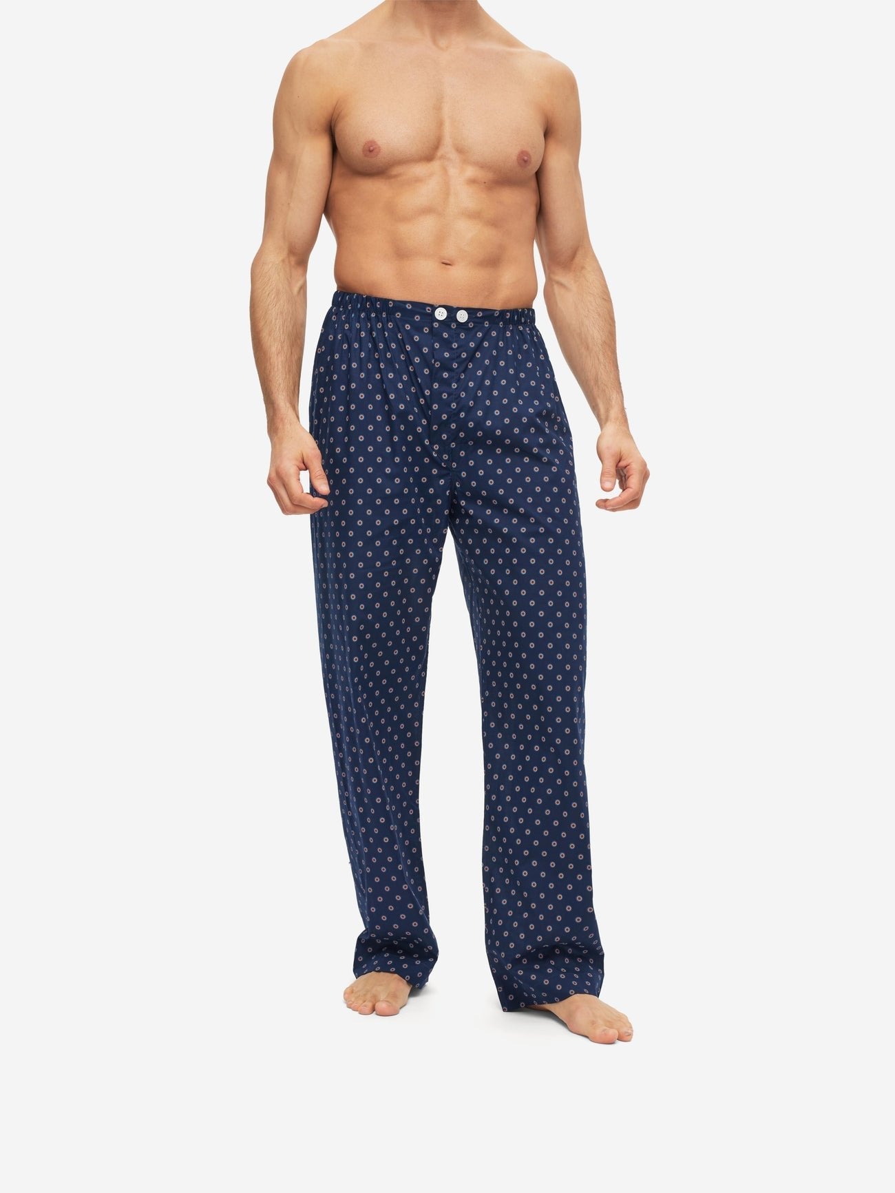 Pigiama lungo cotone pois blu rosso Derek Rose - MONSIEUR
