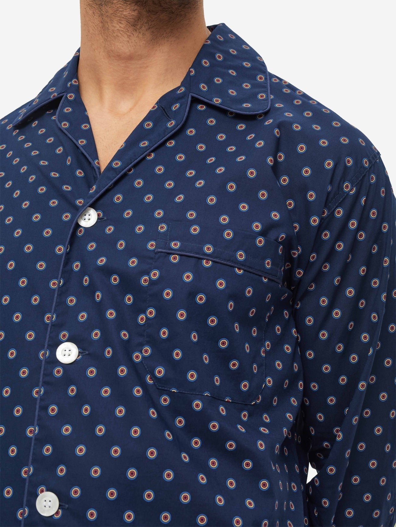 Pigiama lungo cotone pois blu rosso Derek Rose - MONSIEUR