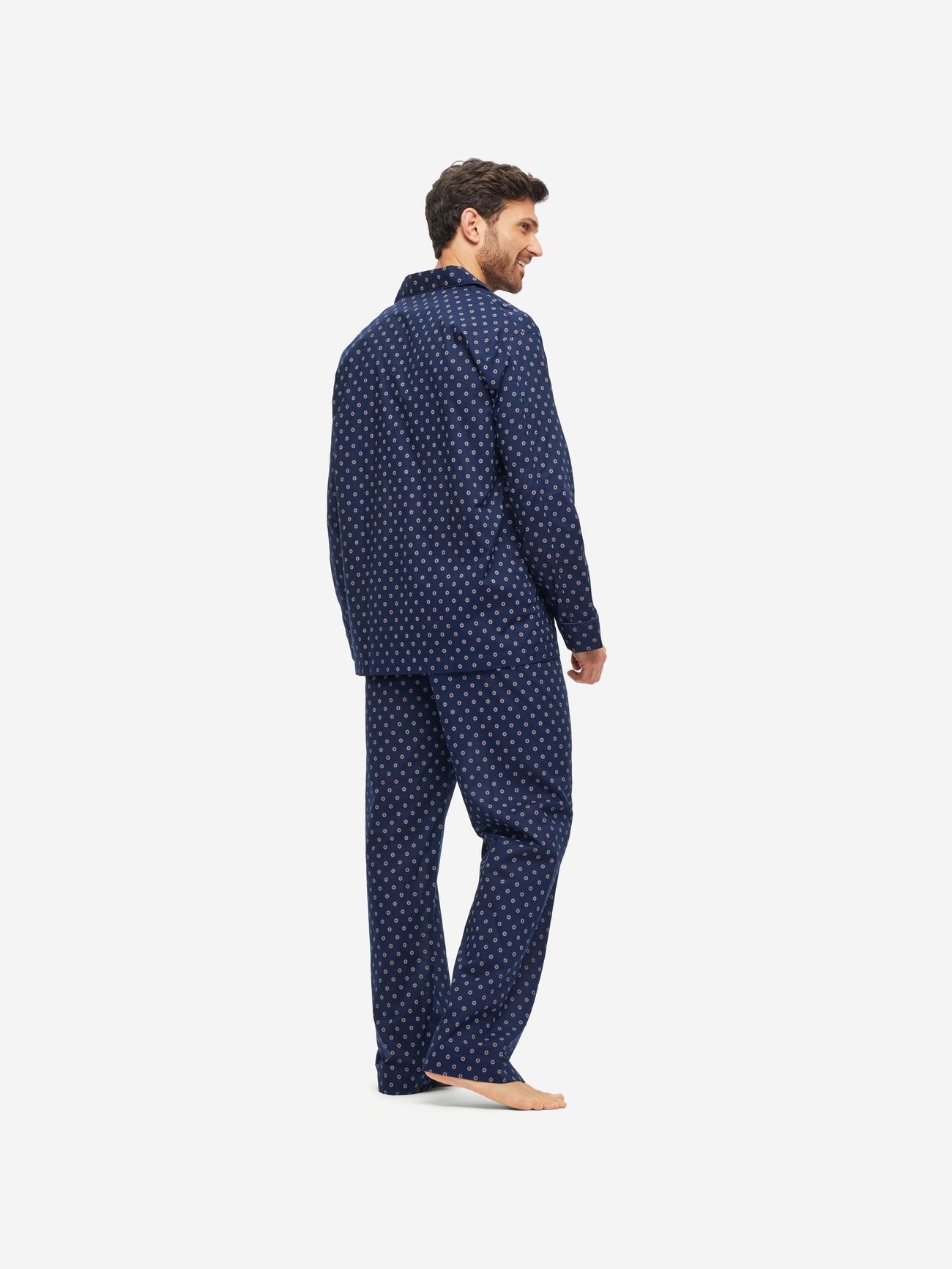 Pigiama lungo cotone pois blu rosso Derek Rose - MONSIEUR