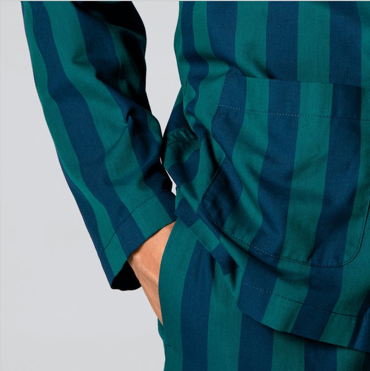 Pigiama lungo cotone rigato verde blu Nufferton - MONSIEUR