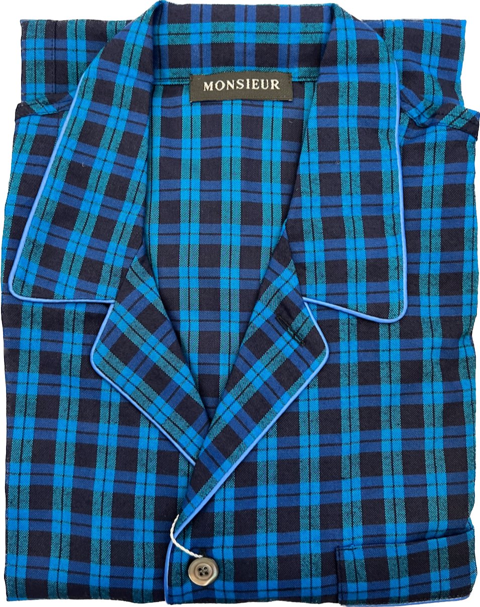 Pigiama lungo flanella check cobalto Monsieur - MONSIEUR