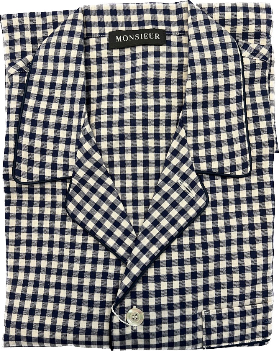 Pigiama lungo flanella check navy bianco Monsieur - MONSIEUR
