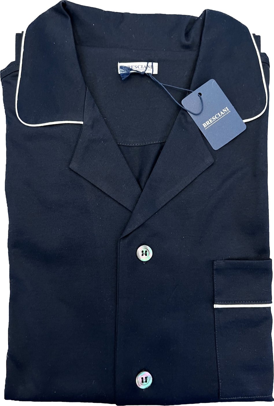 Pigiama lungo puro cotone navy Bresciani - MONSIEUR