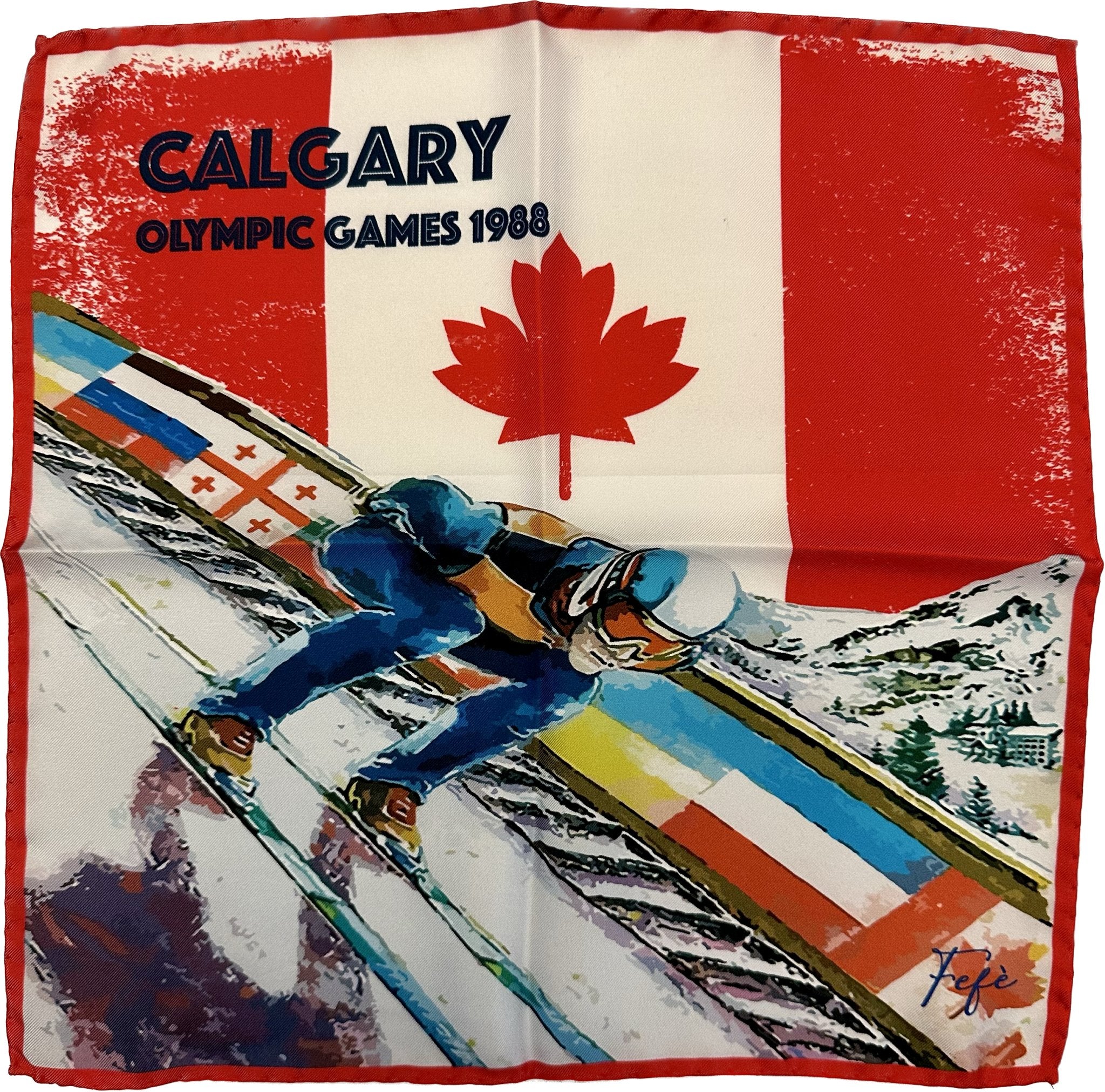 Pocket square Calgary Olympic Games 1988 seta Fefe' - MONSIEUR