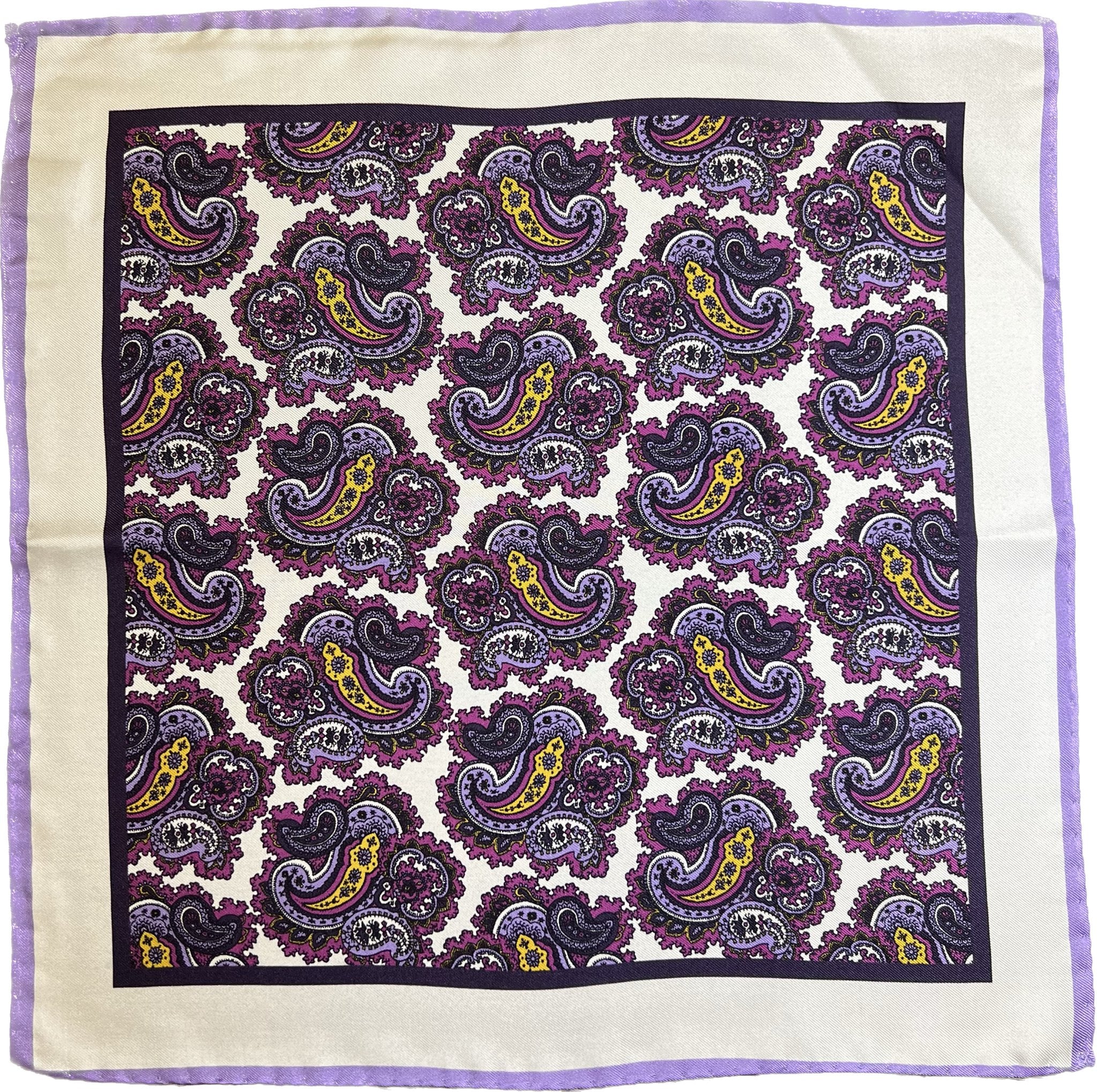 Pocket square seta paisley bianca viola Monsieur - MONSIEUR