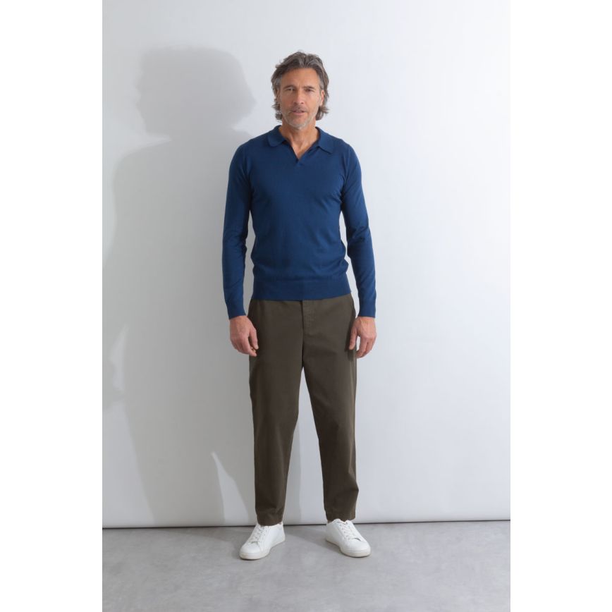 Polo Puck senza bottoni manica lunga indigo John Smedley - MONSIEUR