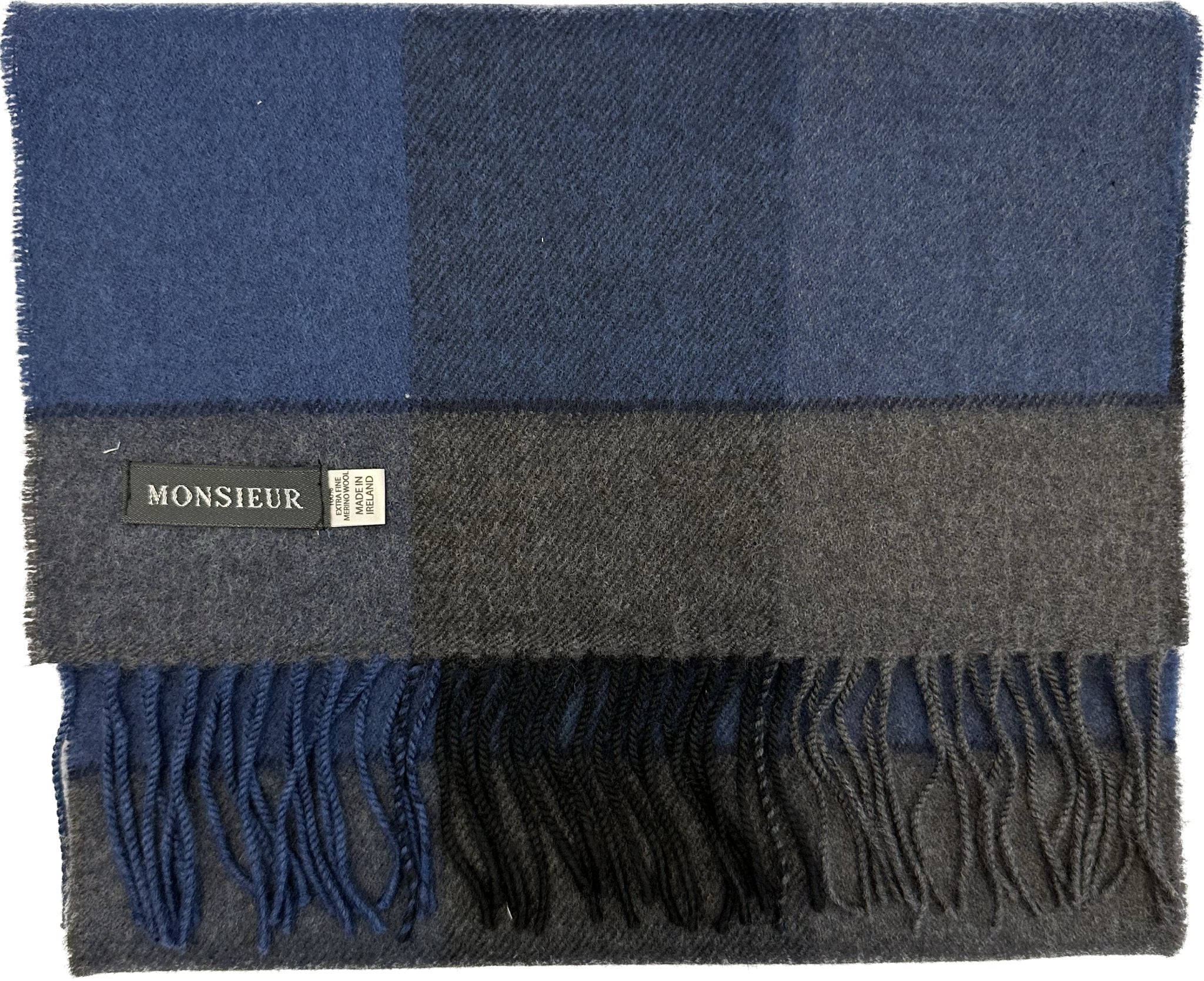 Sciarpa check luxury wool denim nera grigia Monsieur - MONSIEUR