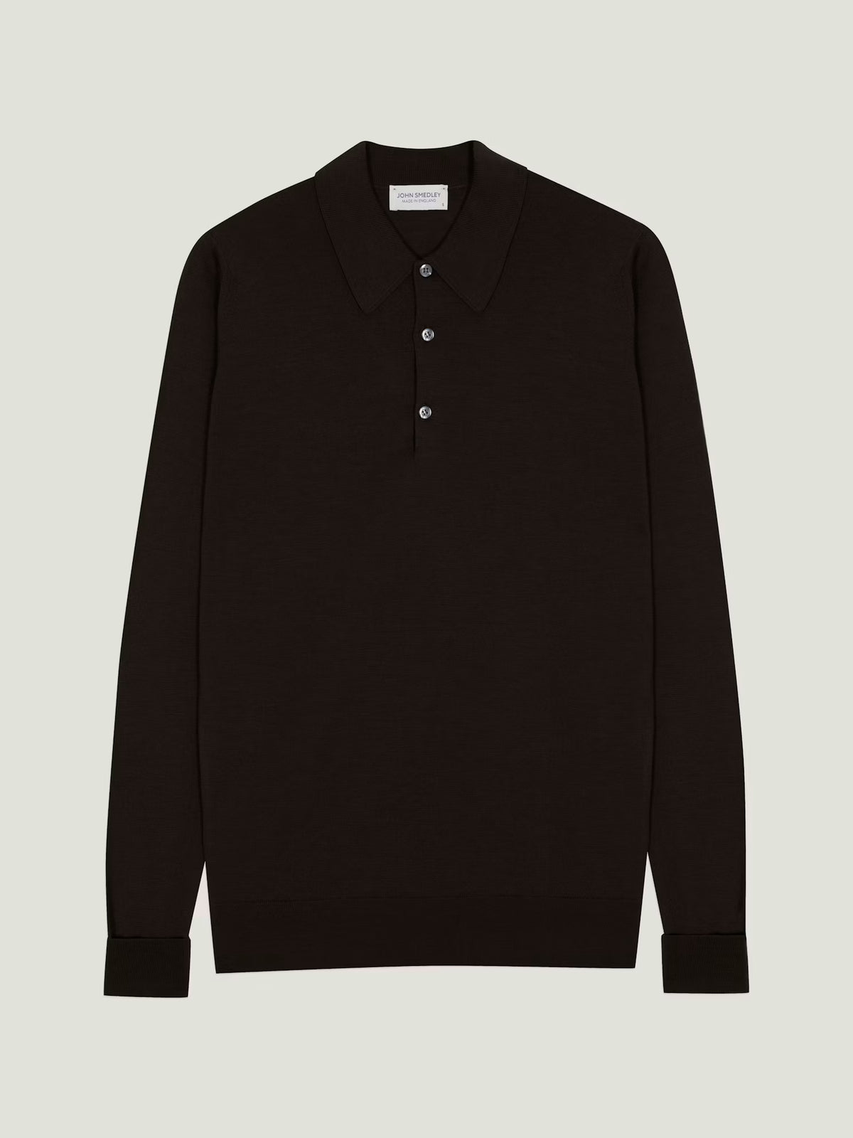 Polo dorset manica lunga extra fine merino wool Faulkner brown John Smedley