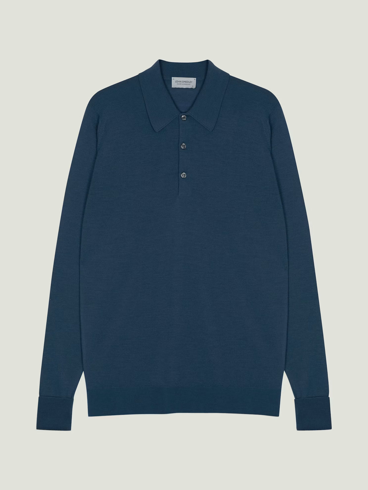 Polo dorset manica lunga extra fine merino wool Charles blue John Smedley