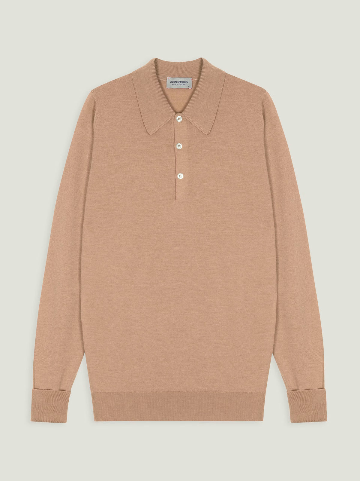 Polo dorset manica lunga extra fine merino wool toasted almond John Smedley