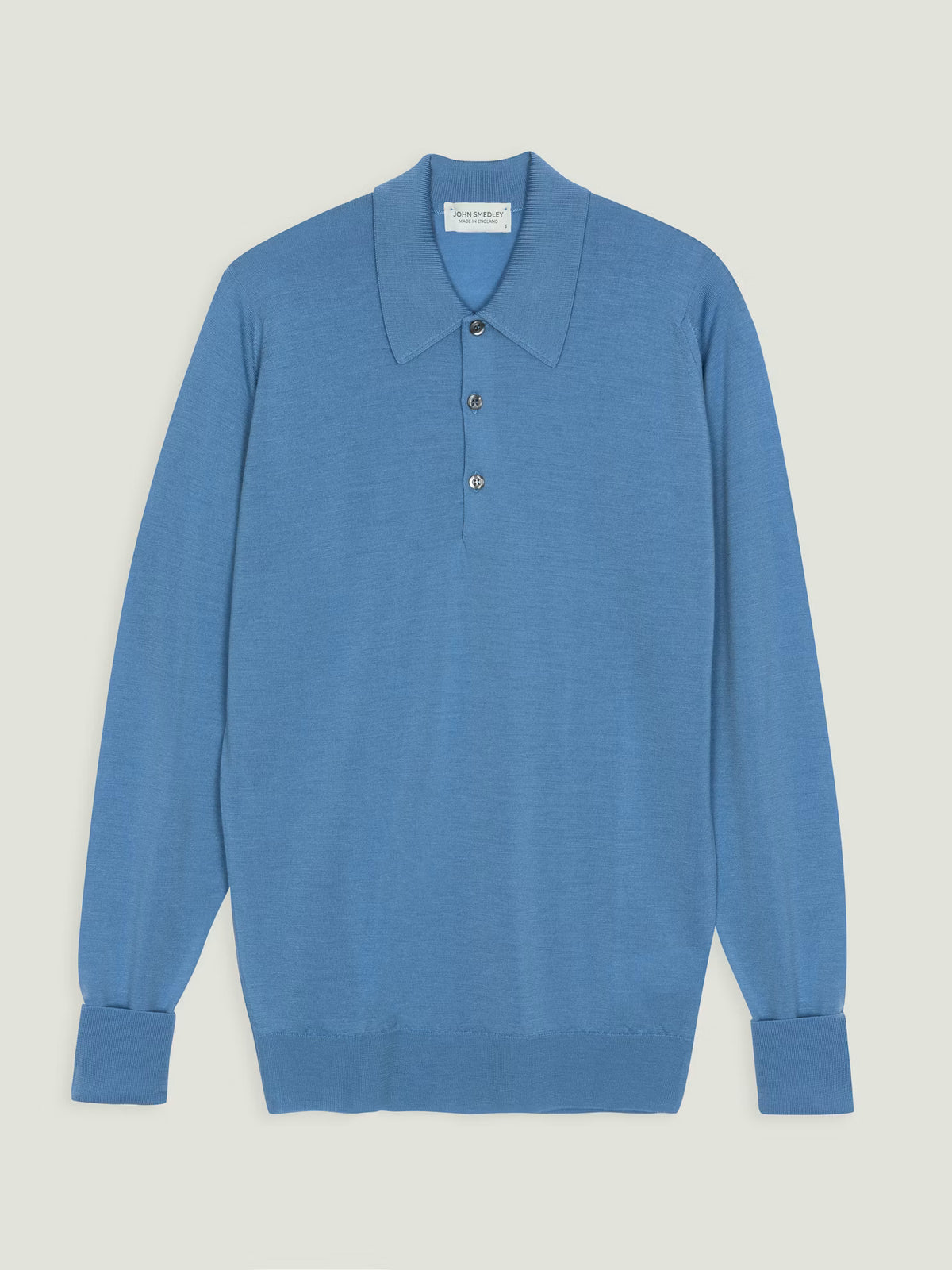 Polo dorset manica lunga extra fine merino wool Chambray blue John Smedley