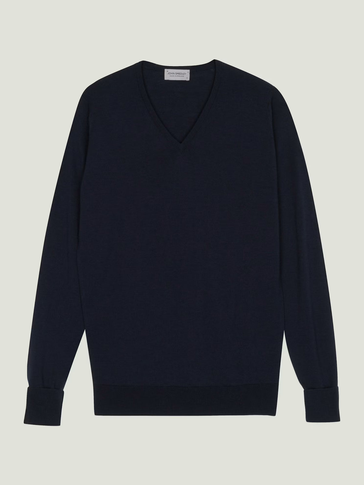 Girocollo Bobby a V extra fine merino wool midnight John Smedley