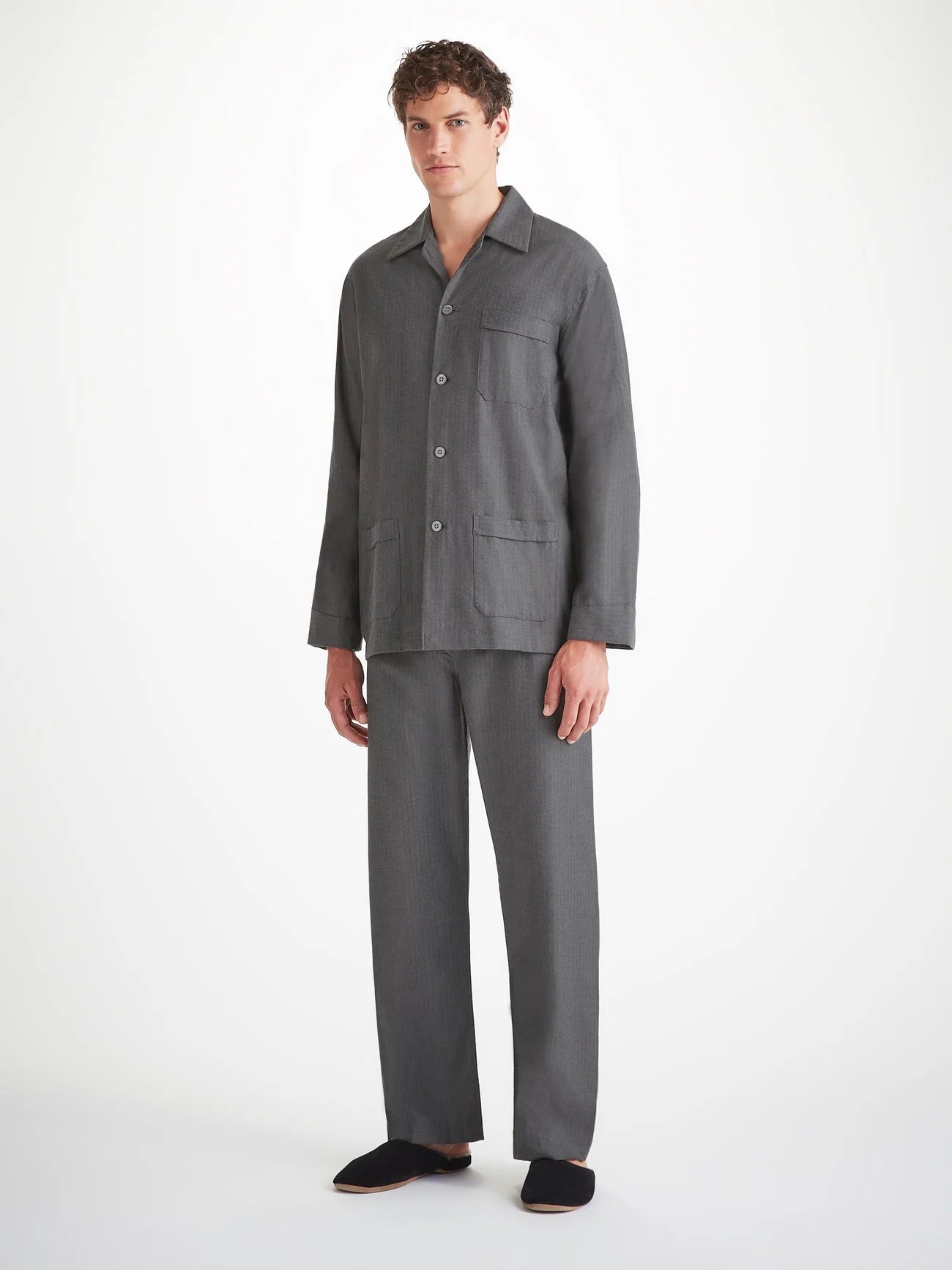 Pigiama lungo cotone brushed grigio Derek Rose
