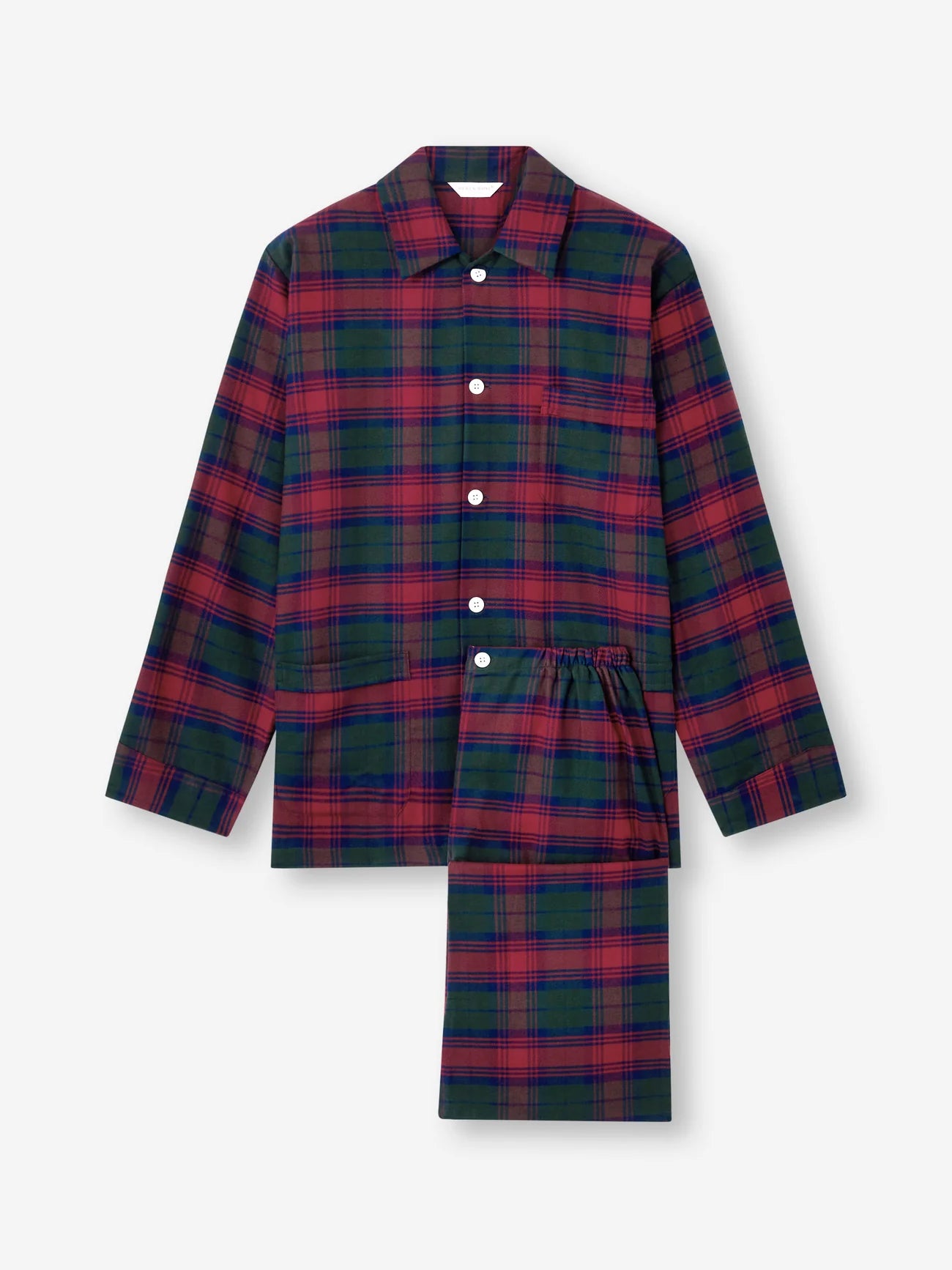 Pigiama lungo cotone brushed check verde rosso blu Derek Rose