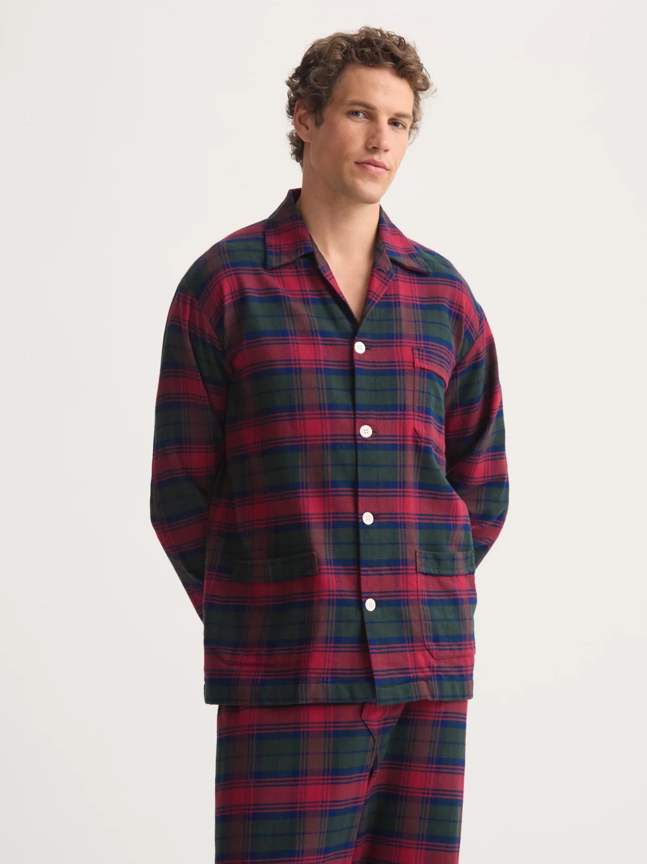 Pigiama lungo cotone brushed check verde rosso blu Derek Rose