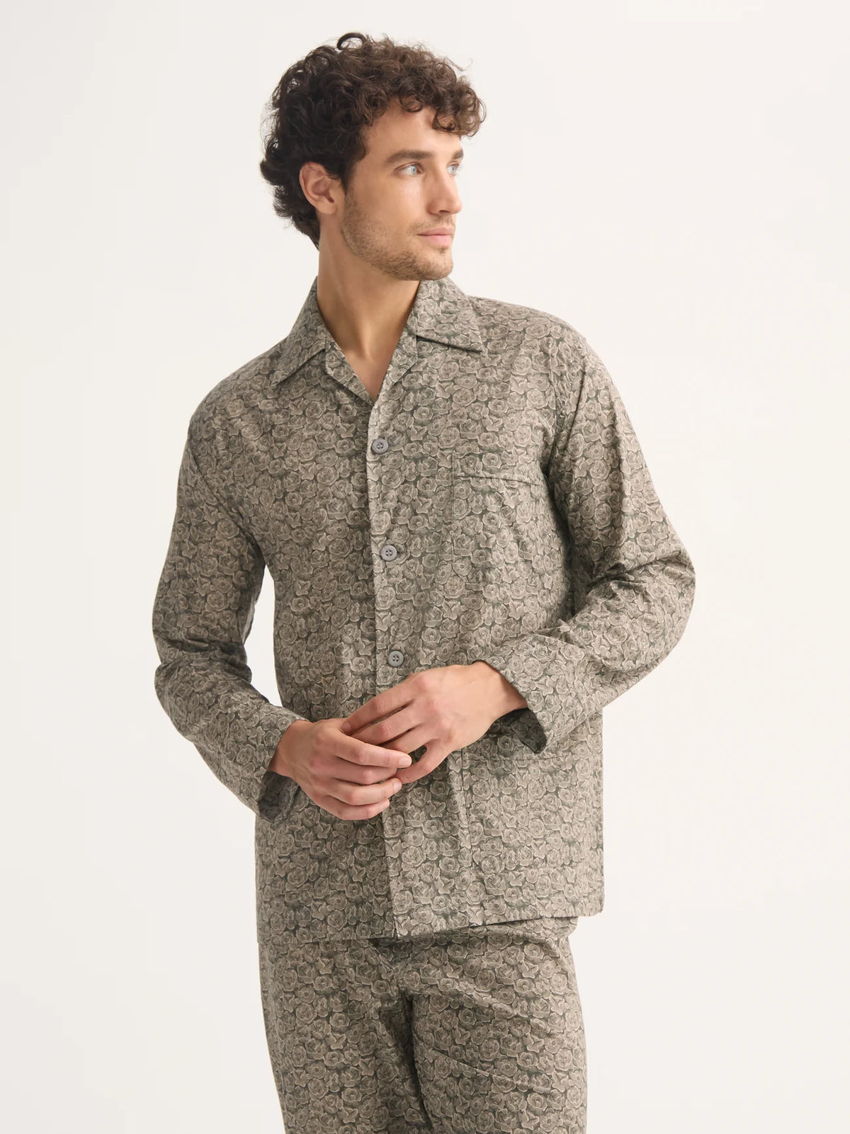 Pigiama lungo cotone batista camo green rose Derek Rose