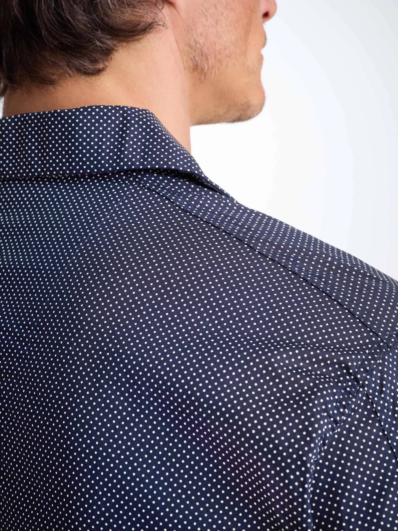 Pigiama lungo cotone navy micro pois bianco Derek Rose