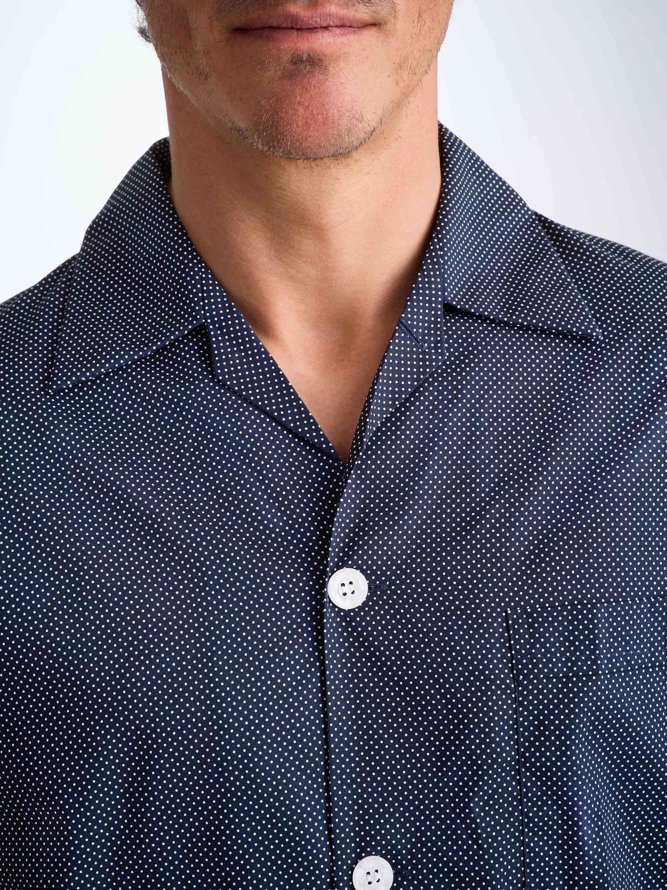 Pigiama lungo cotone navy micro pois bianco Derek Rose