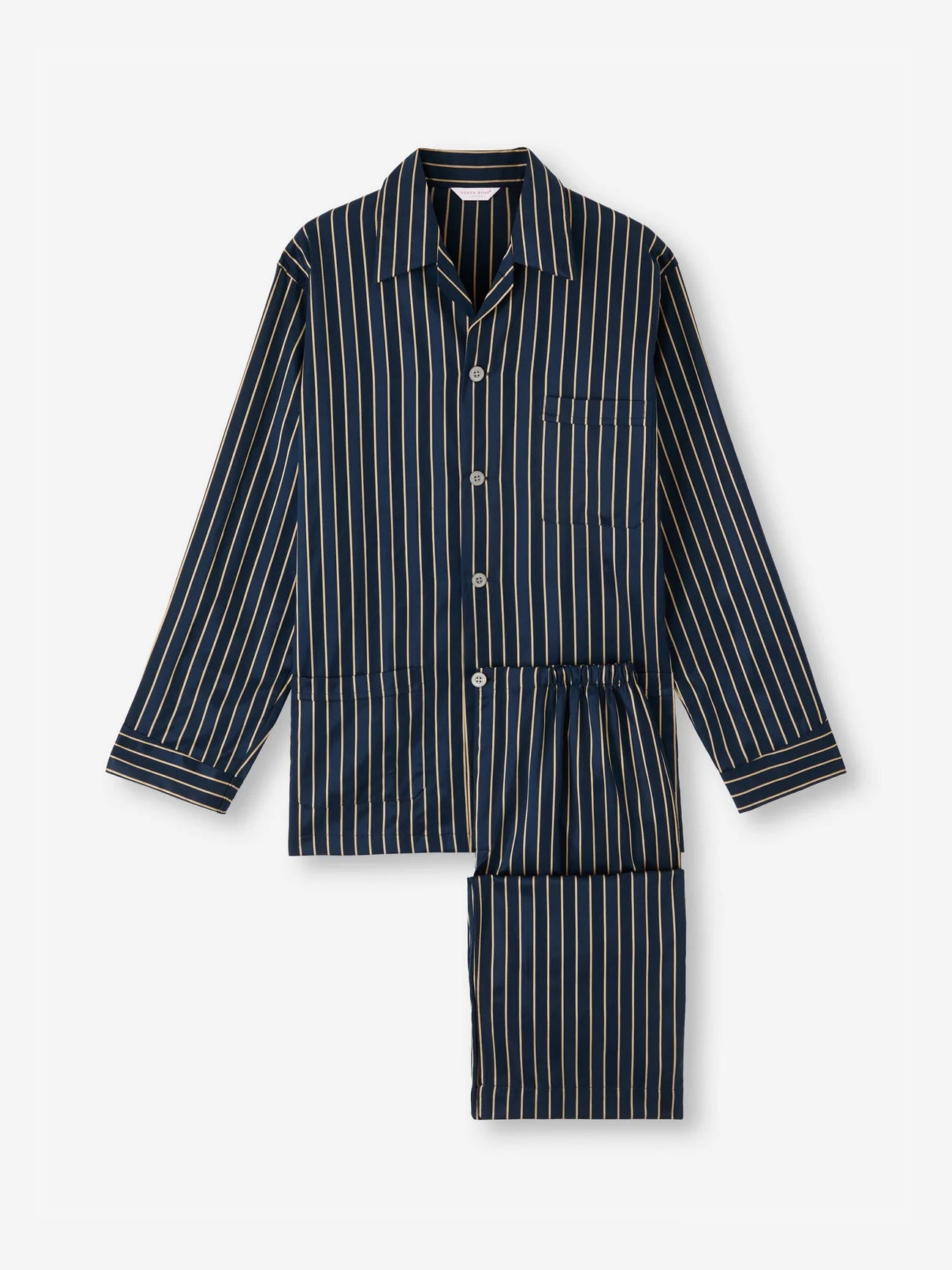 Pigiama lungo cotone satin Royal stripe navy Derek Rose
