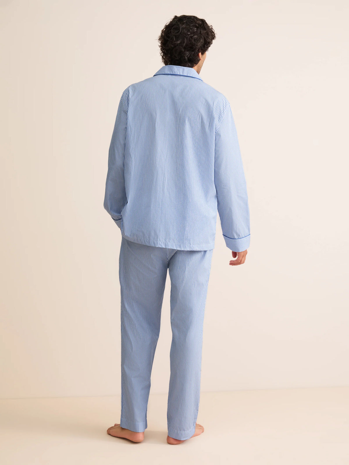 Pigiama lungo cotone rigato bianco azzurro Derek Rose