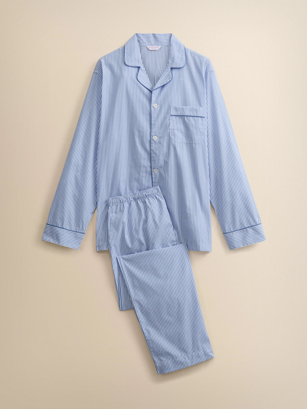 Pigiama lungo cotone rigato bianco azzurro Derek Rose