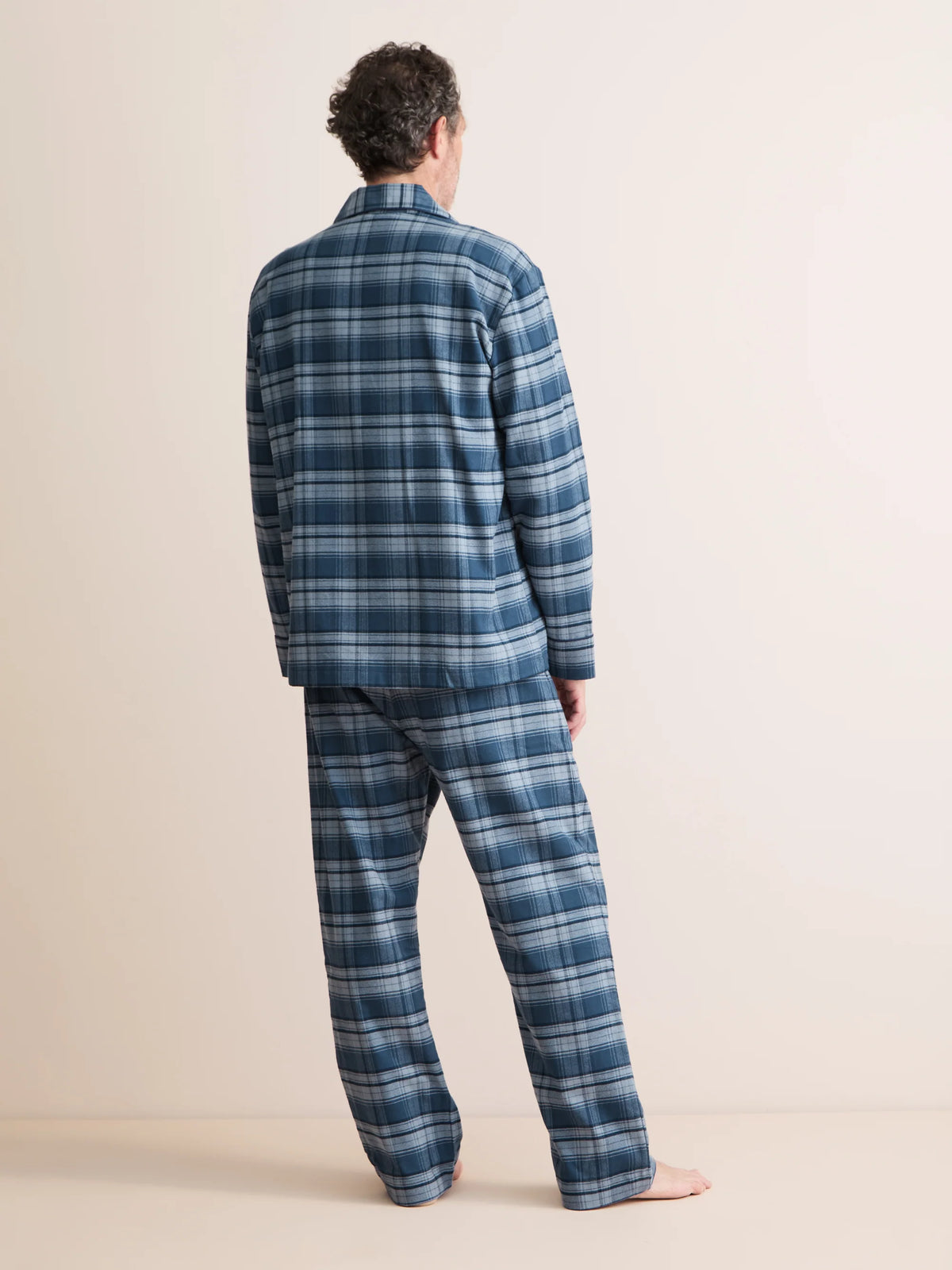 Pigiama lungo cotone brushed check blu Derek Rose